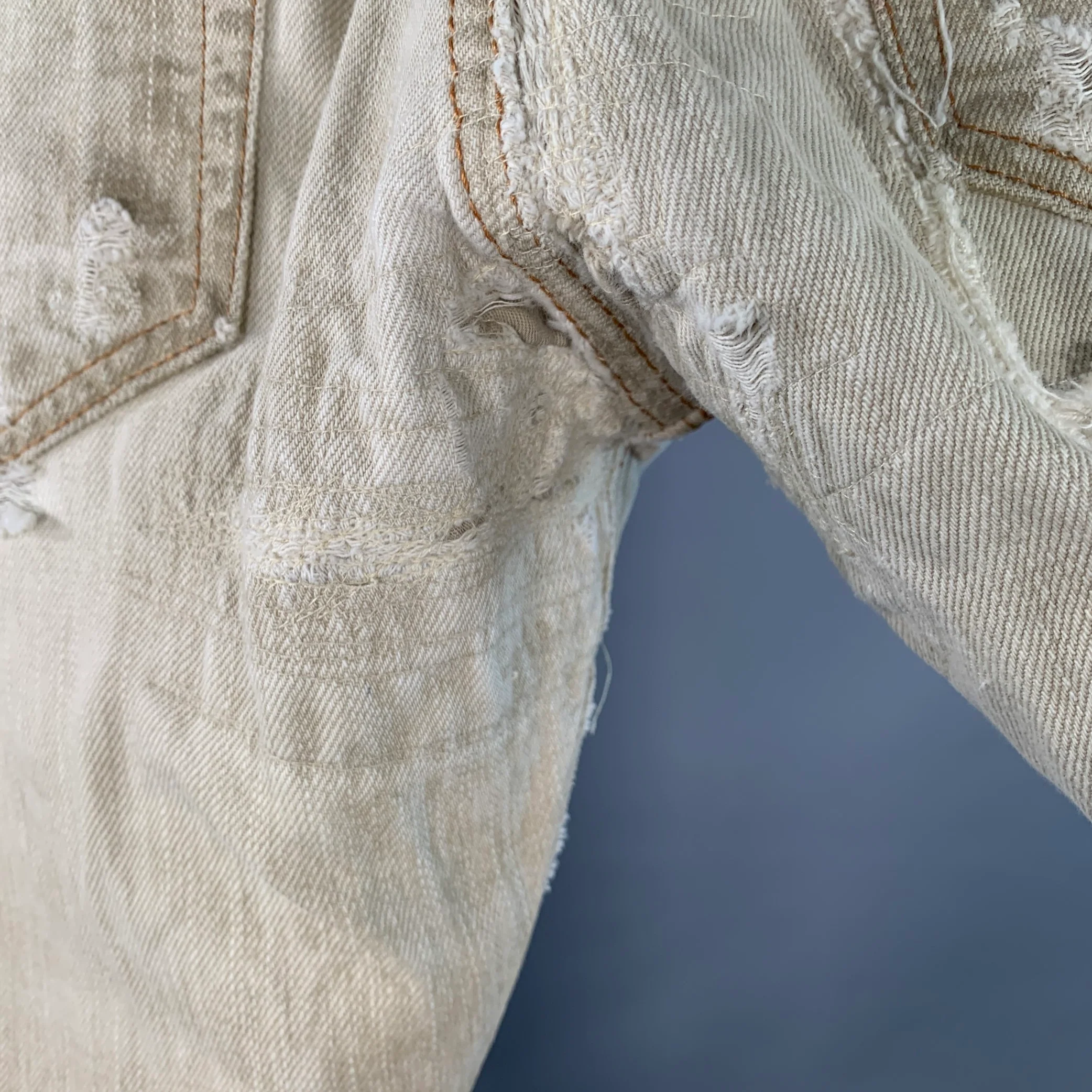 DRKSHDW Size 31 Grey Twill Cotton Tapered Slim Distressed Button Fly Jeans - Image 5