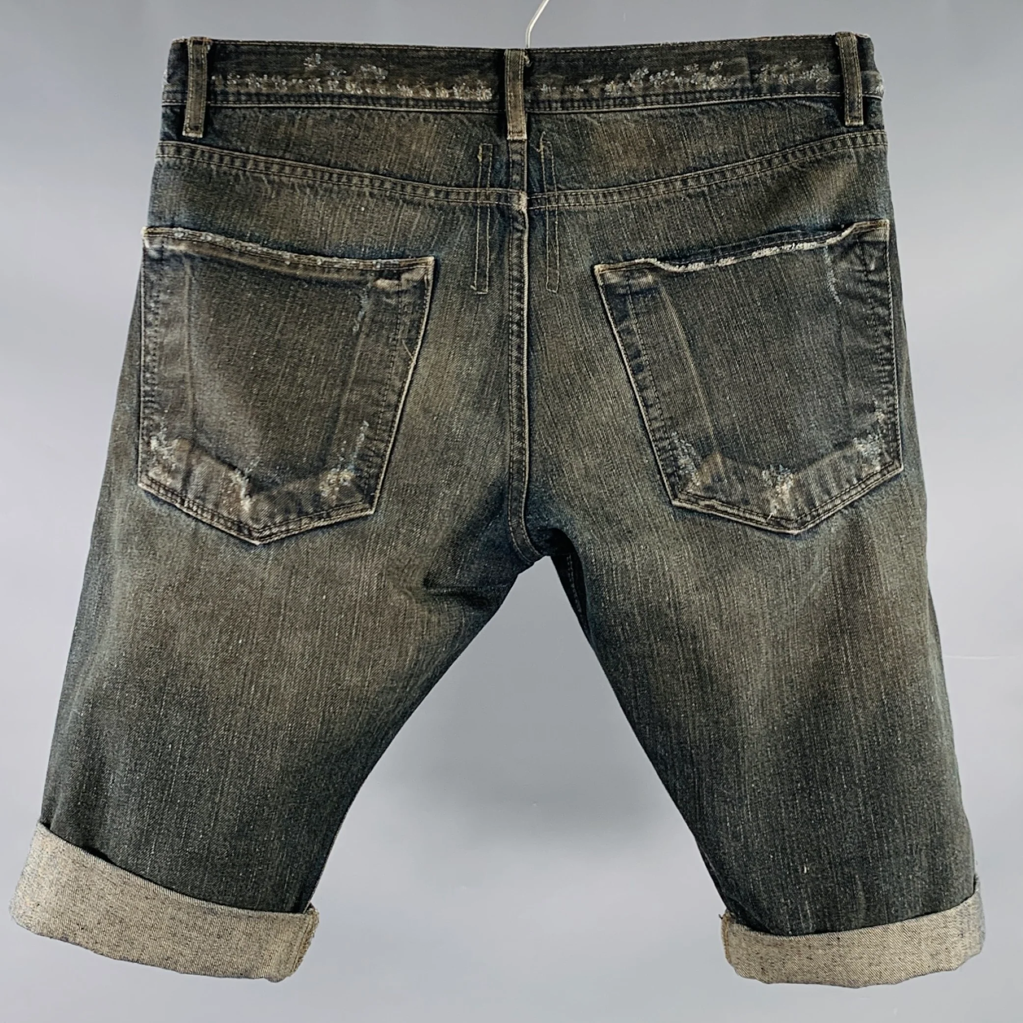 DRKSHDW Size 33 Grey Charcoal Distressed Denim Button Fly Shorts - Image 2