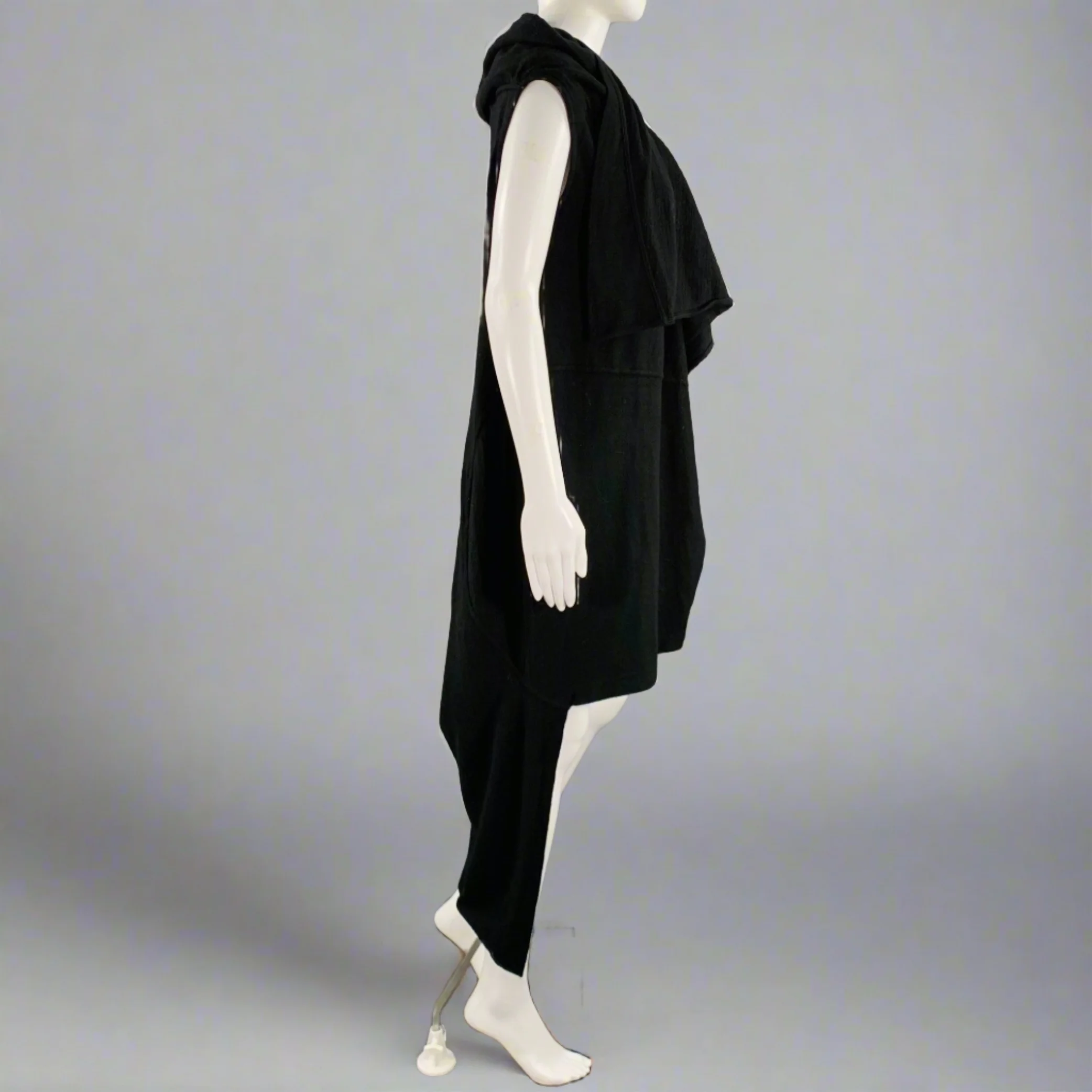DRKSHDW Size S Black Cotton Draped Sleeveless Dress - Image 3