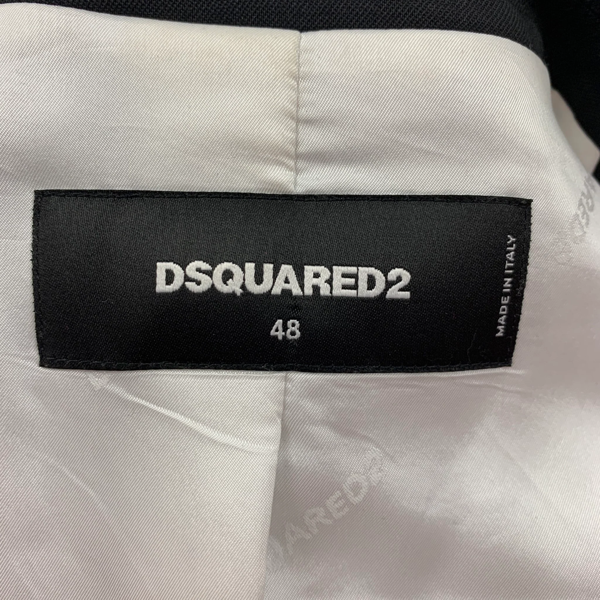 DSQUARED2 FW 16 Size 38 Black Mixed Fabrics Wool Peak Lapel Coat - Image 6