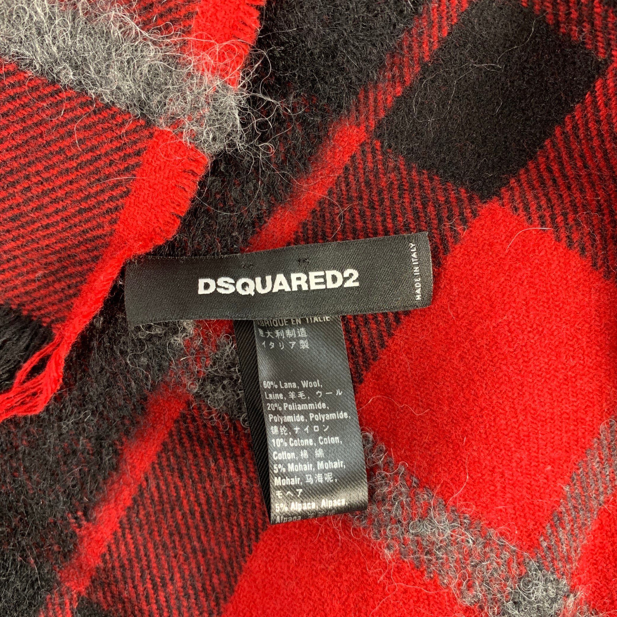 DSQUARED2 Red Black Plaid Wool Blend Scarves - Image 2