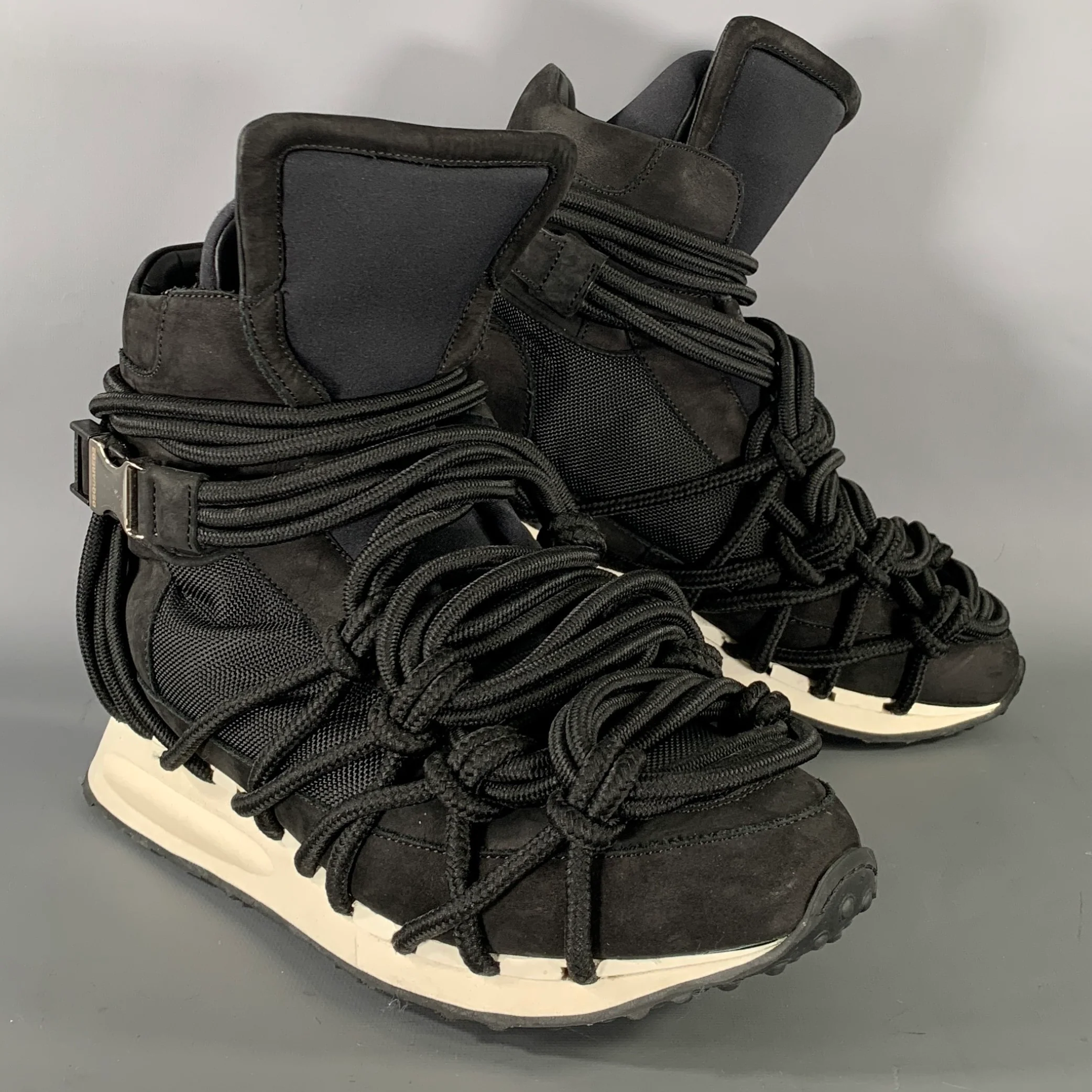 DSQUARED2 Size 11 Black White Mesh Lace Up  Belt Sneakers