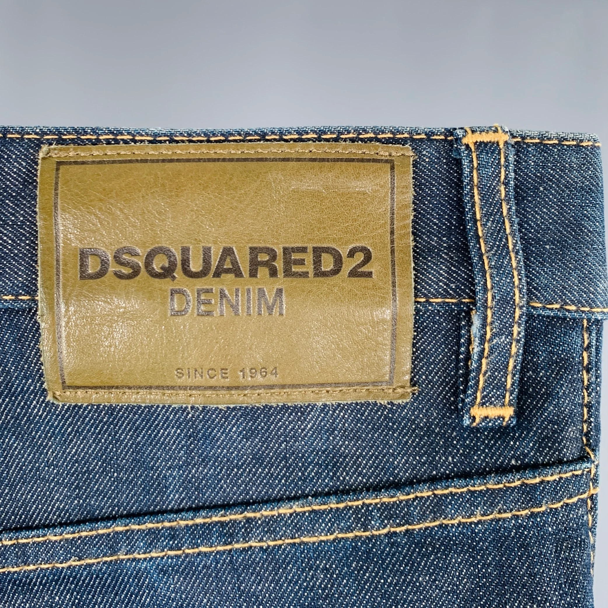 DSQUARED2 Size 28 Blue Distressed Cotton Blend Button Fly Jeans - Image 6