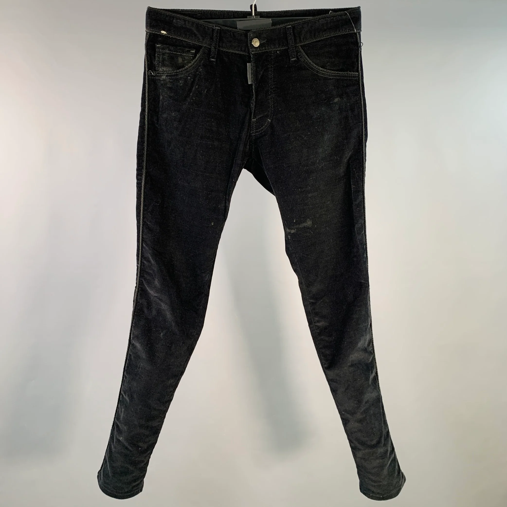 DSQUARED2 Size 32 Black Corduroy Cotton Blend Button Fly Casual Pants