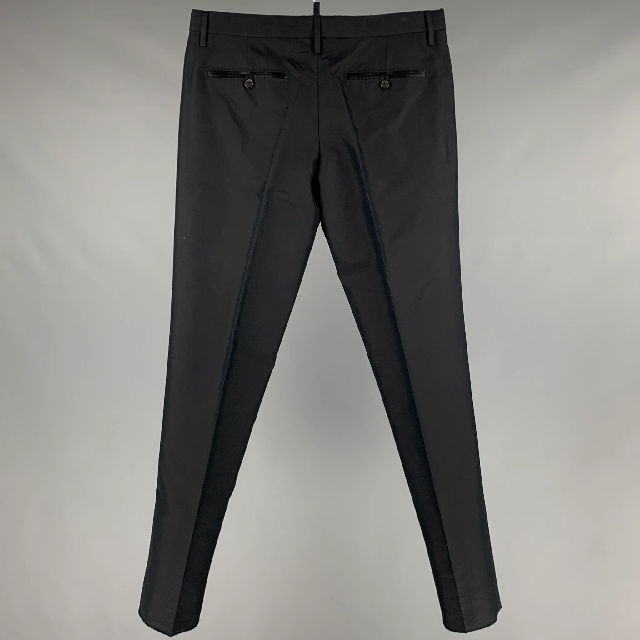 DSQUARED2 Size 32 Black Cotton Silk Tuxedo Dress Pants - Image 2