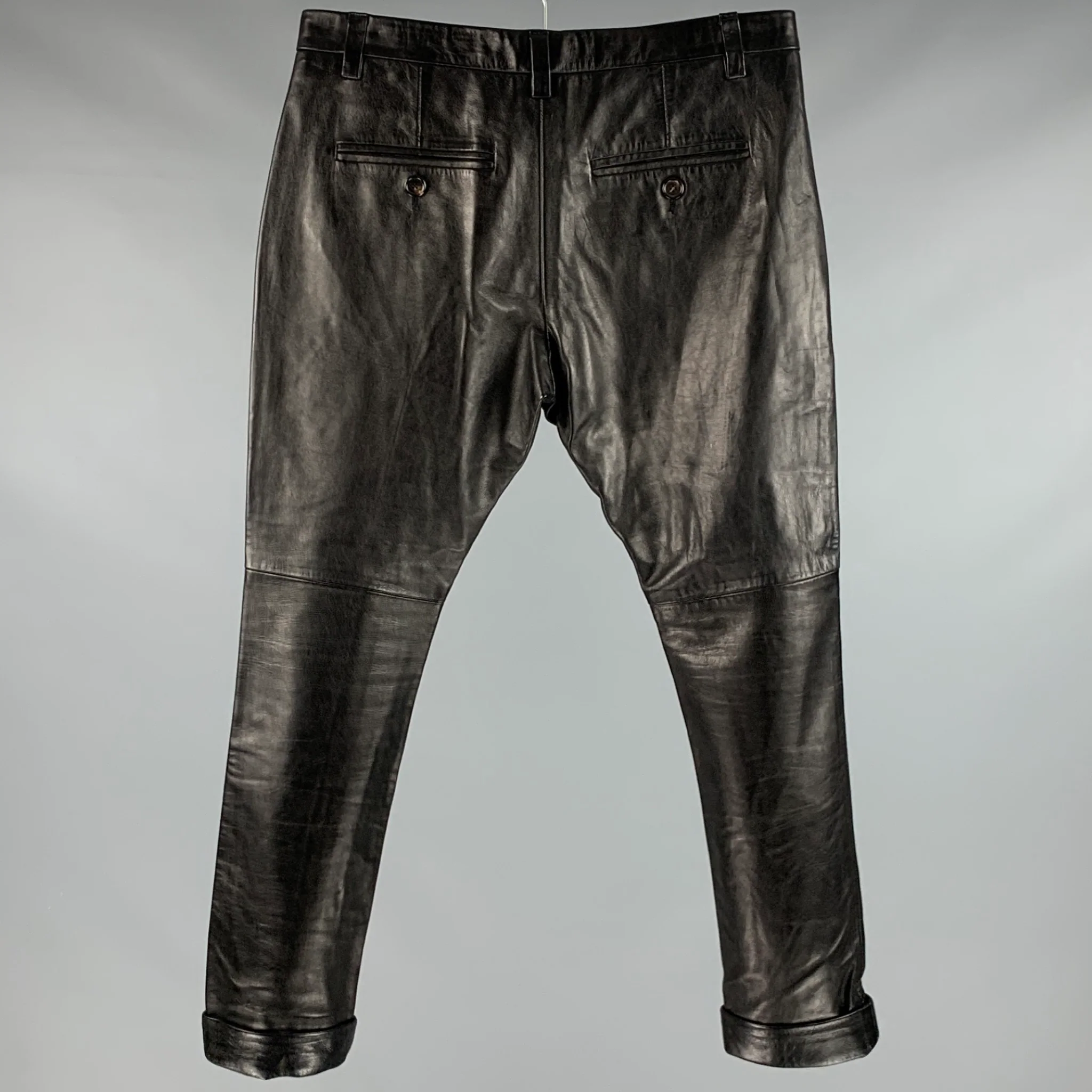 DSQUARED2 Size 32 Black Leather Cropped Casual Pants - Image 3