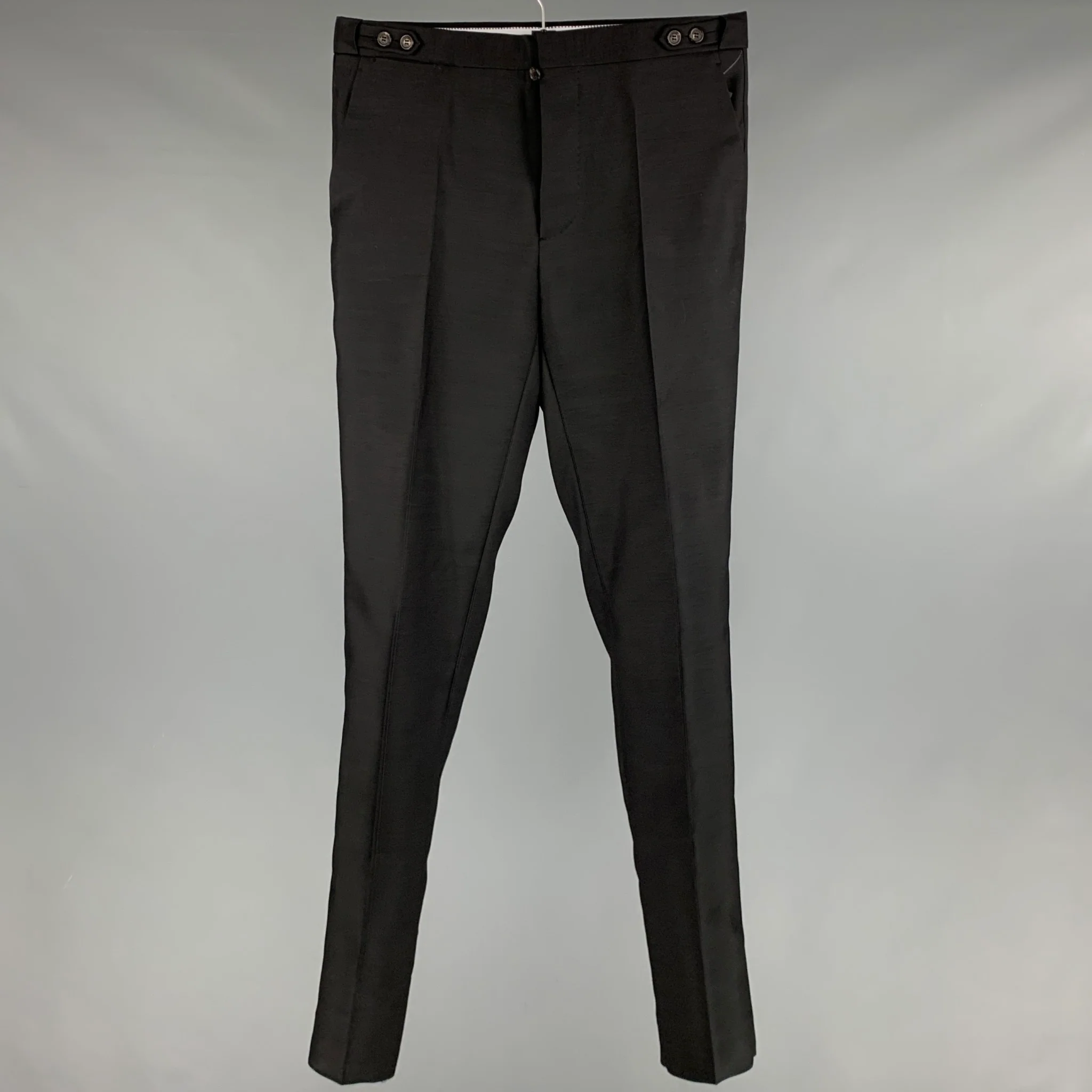 DSQUARED2 Size 32 Black Wool Blend Side Tabs Dress Pants