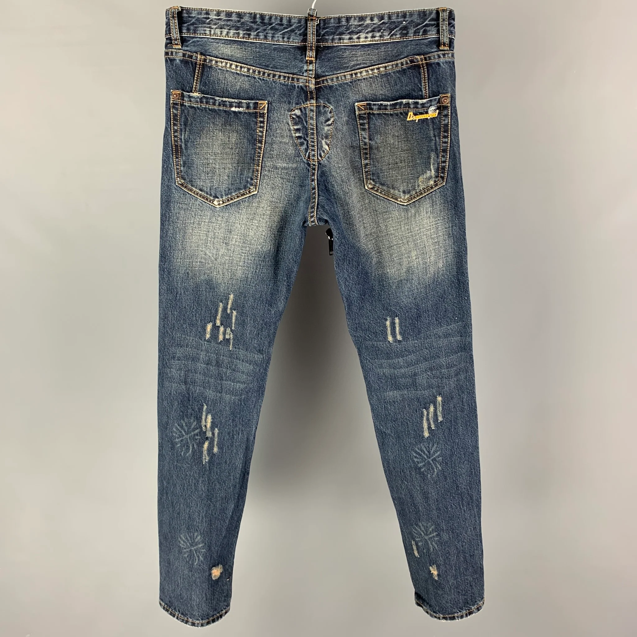 DSQUARED2 Size 32 Blue Black Distressed Cotton Skinny Slim Jeans - Image 3