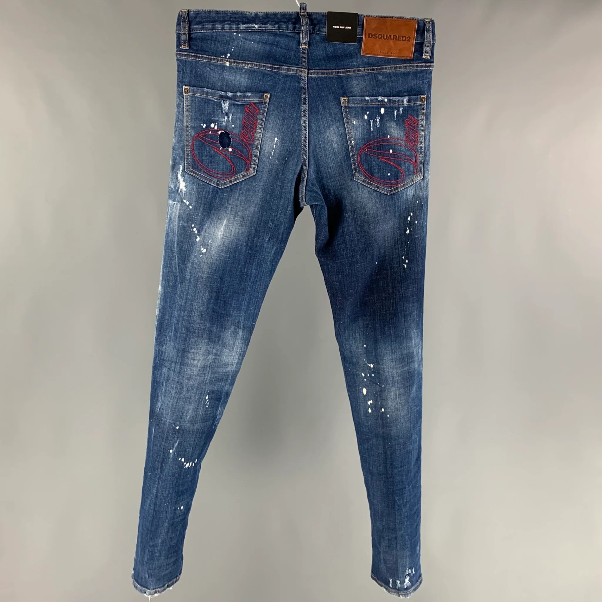 DSQUARED2 Size 32 Blue Distressed Cotton Elastane Button Fly Jeans - Image 2