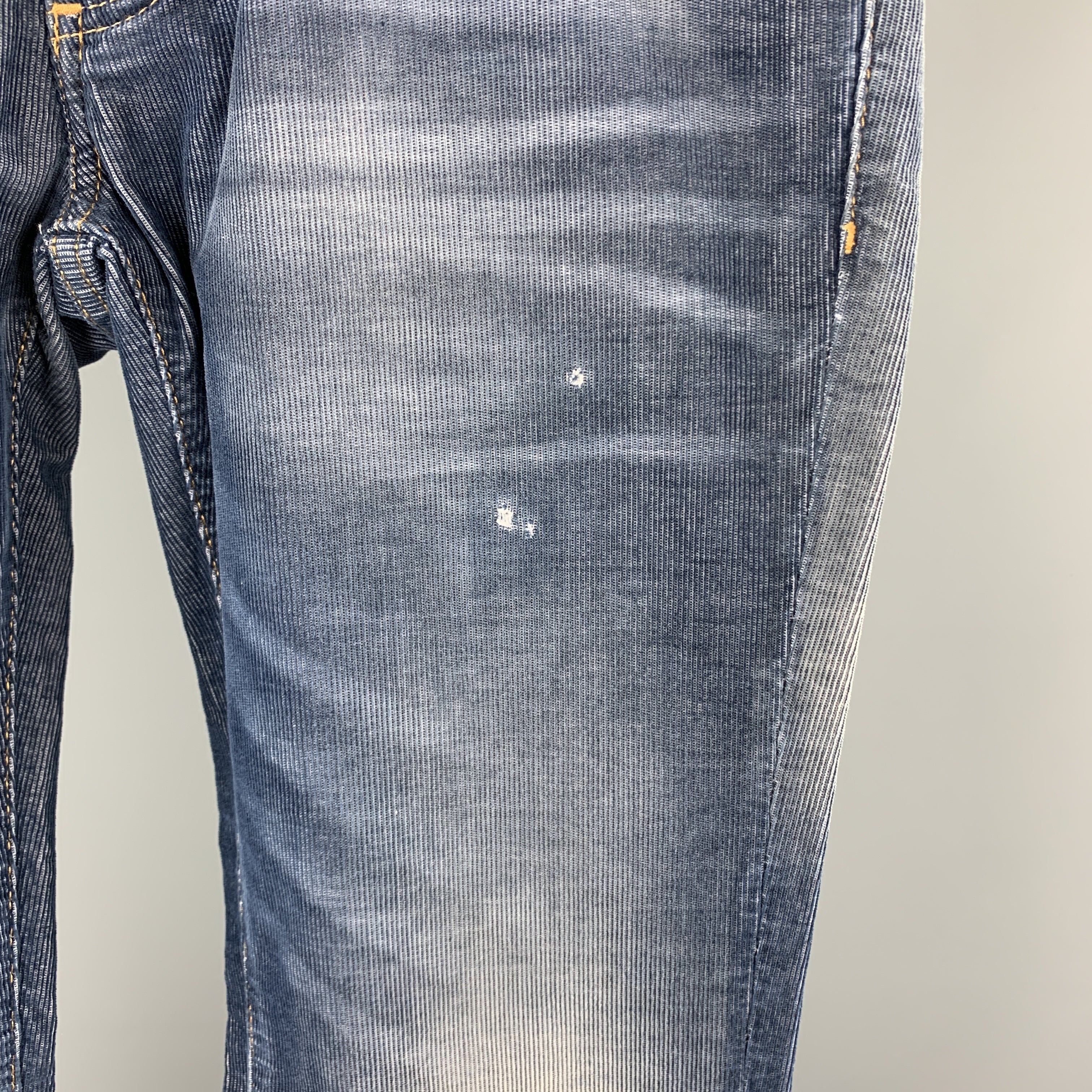 DSQUARED2 Size 32 Blue Washed Corduroy Distressed Jeans - Image 3