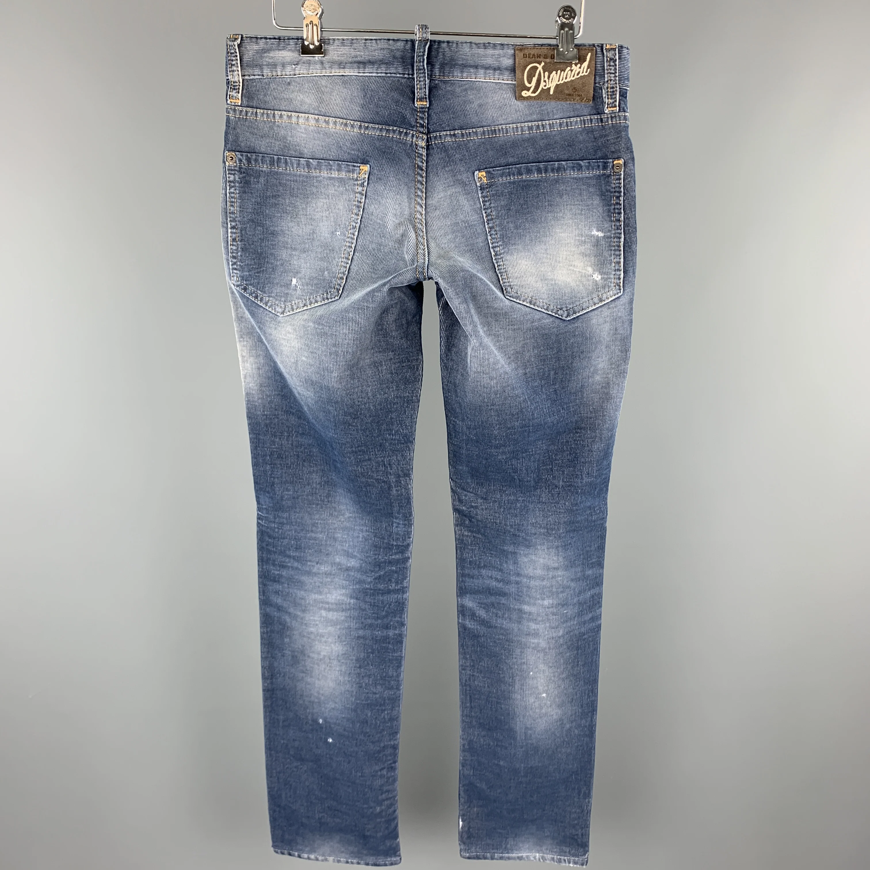 DSQUARED2 Size 32 Blue Washed Corduroy Distressed Jeans - Image 4