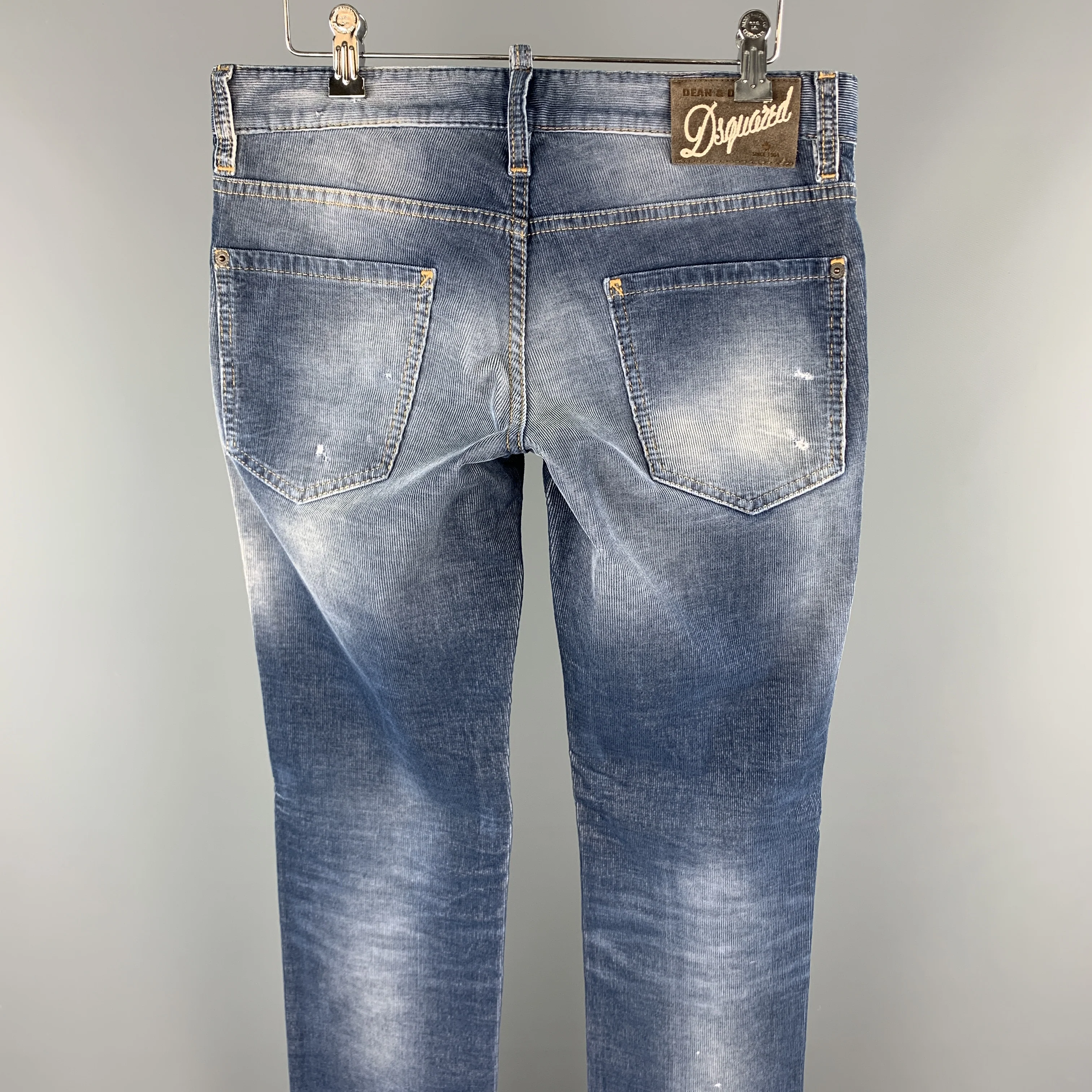 DSQUARED2 Size 32 Blue Washed Corduroy Distressed Jeans - Image 5