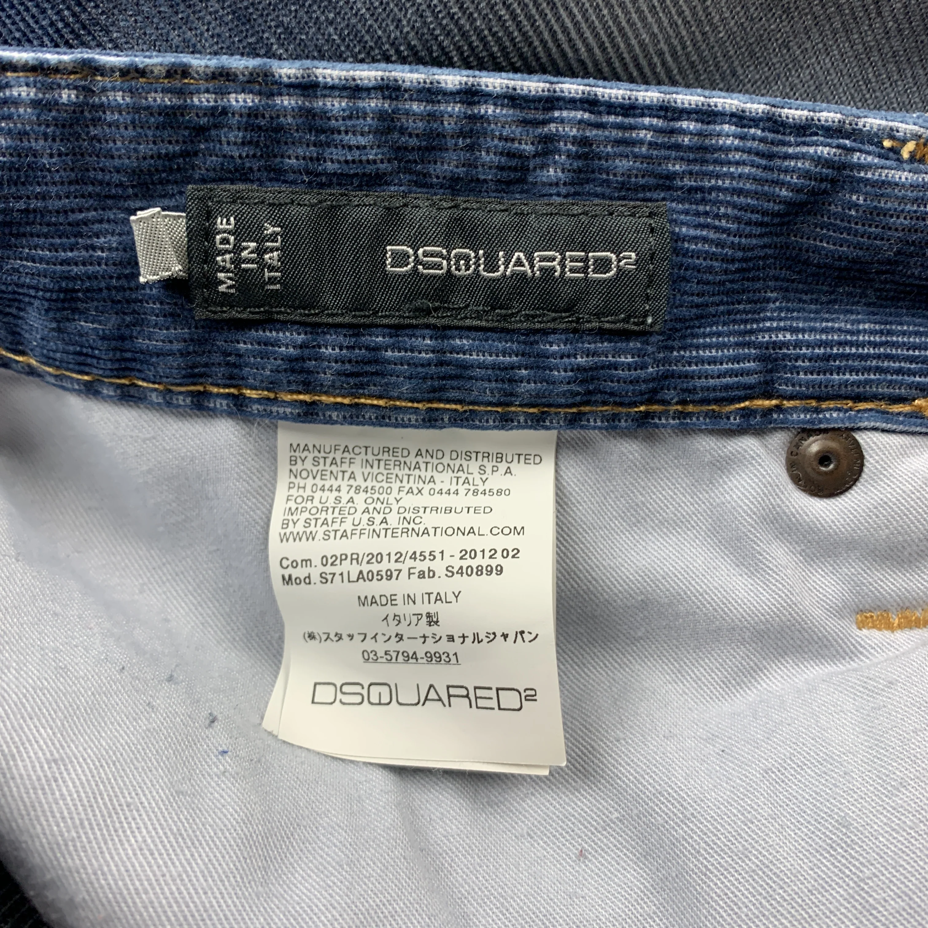 DSQUARED2 Size 32 Blue Washed Corduroy Distressed Jeans - Image 6