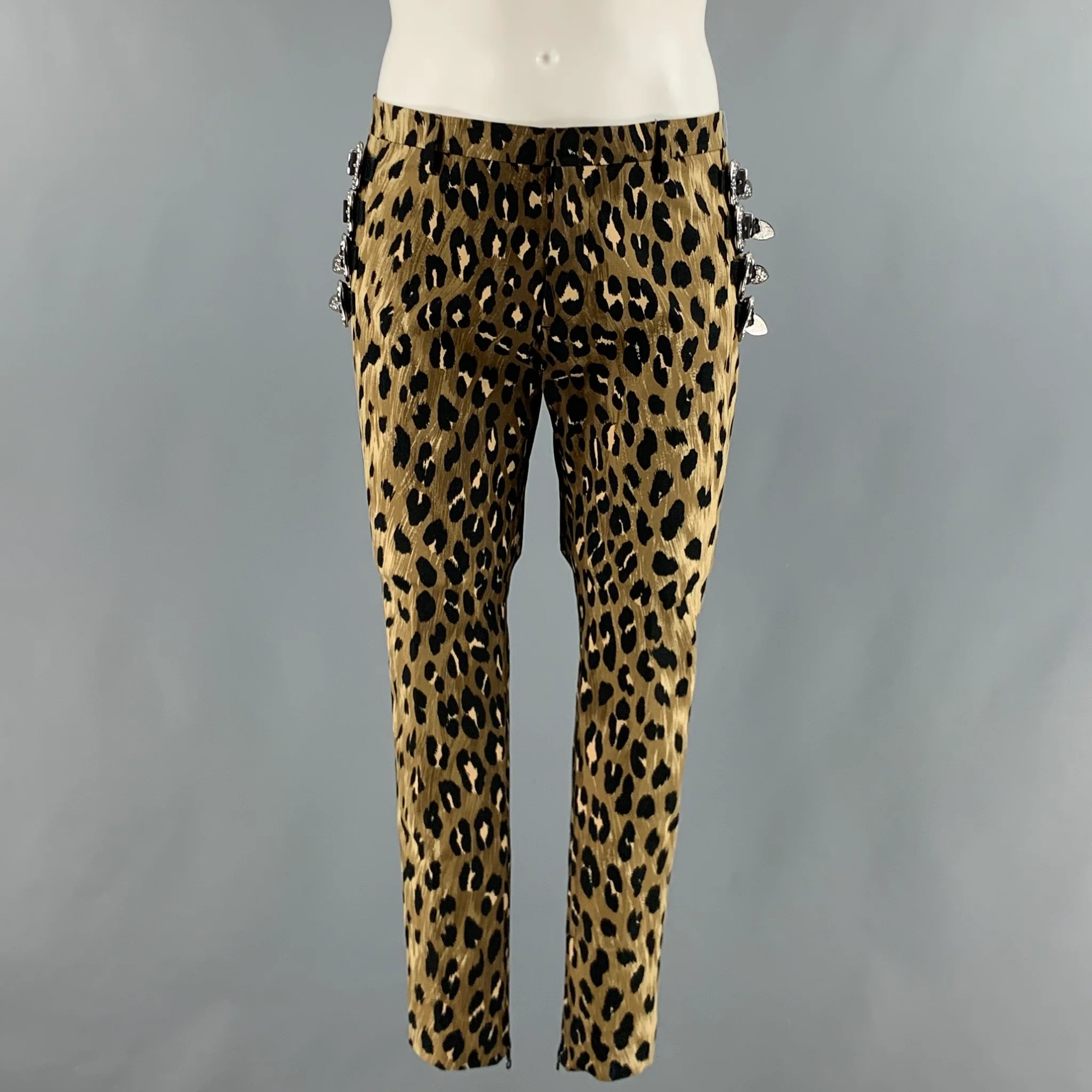 DSQUARED2 Size 32 Brown Black Animal Print Cotton Elastane Dress Pants