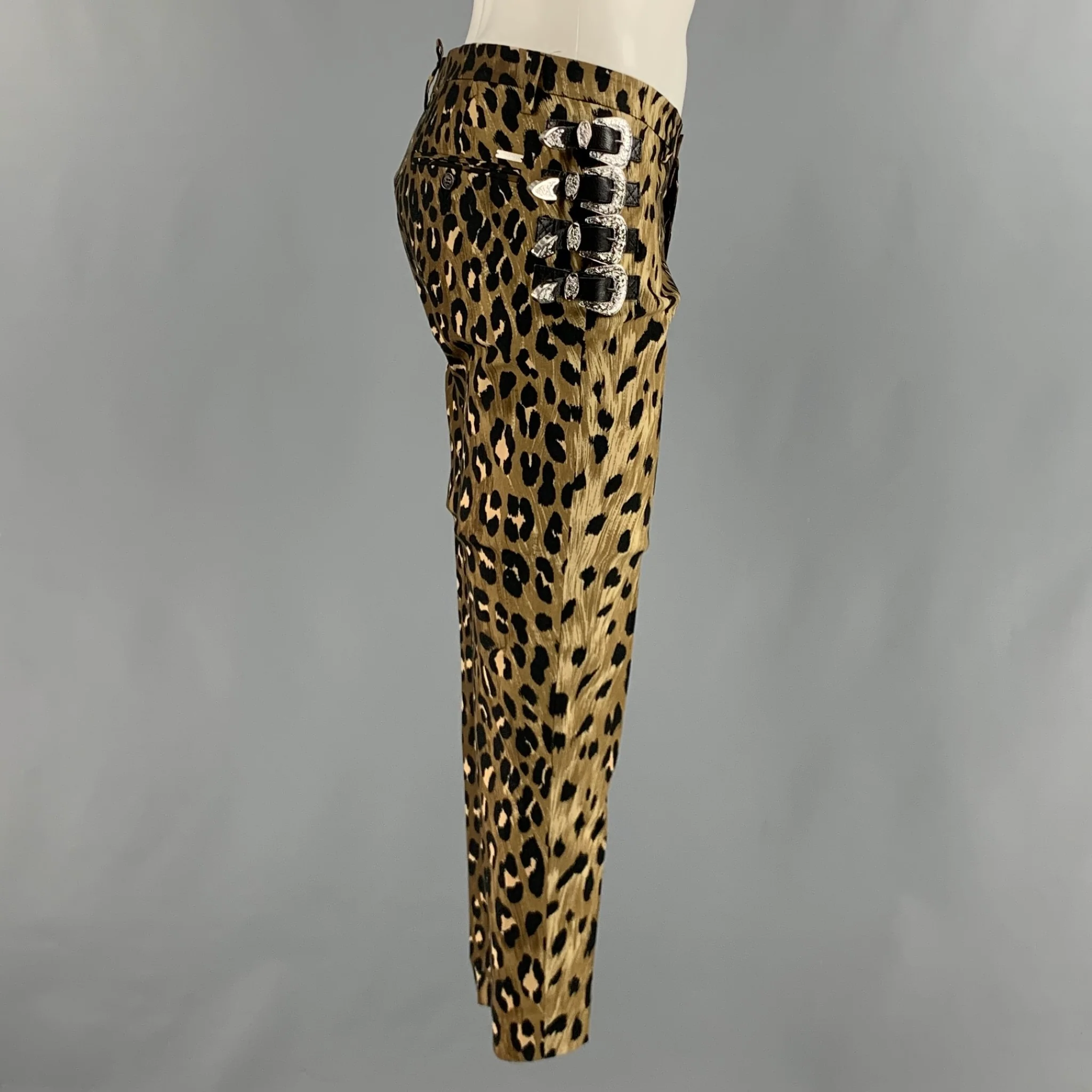 DSQUARED2 Size 32 Brown Black Animal Print Cotton Elastane Dress Pants - Image 3