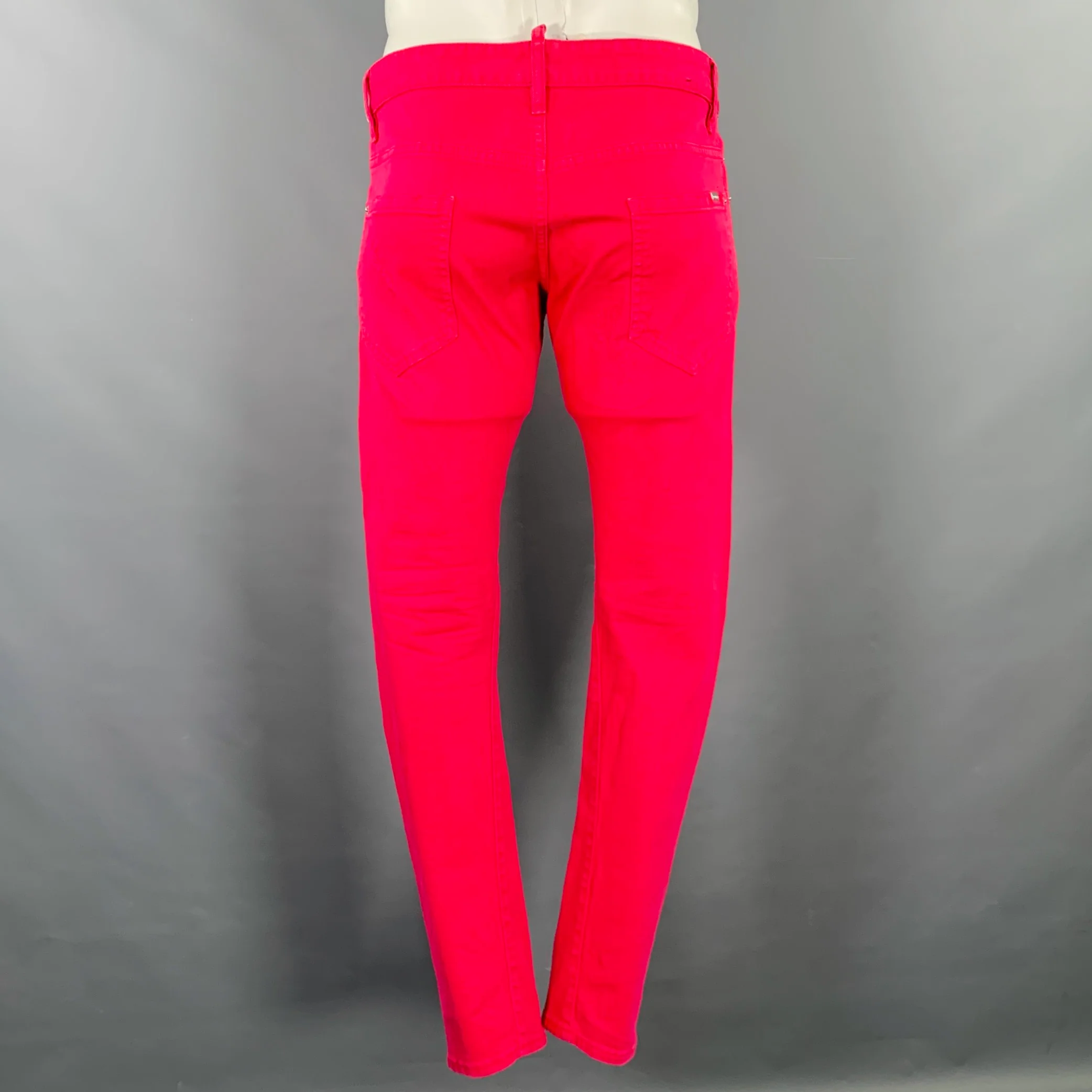 DSQUARED2 Size 34 Pink Fuchsia Distressed Cotton Blend Button Fly Jeans - Image 3