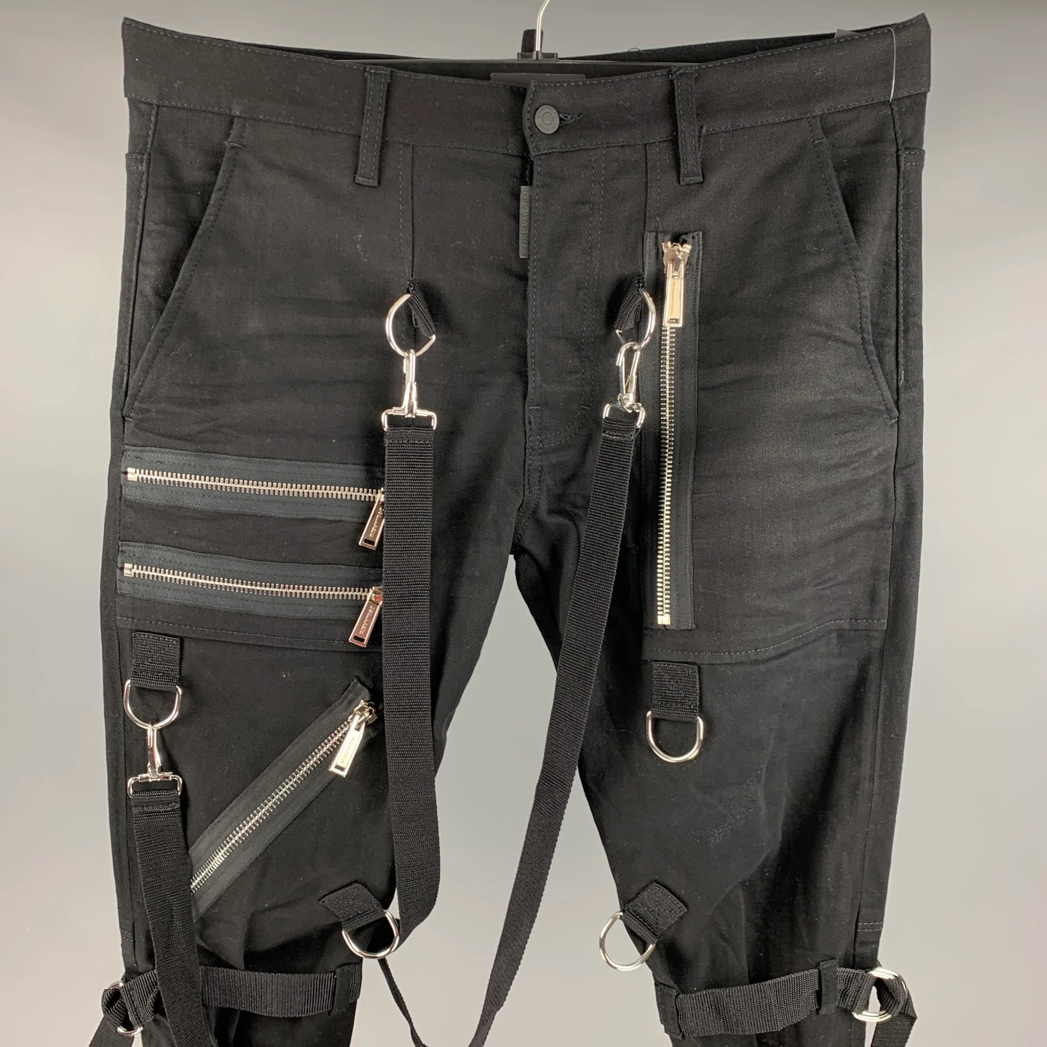 DSQUARED2 Size 36 Black Cotton Elastane Straps Bondage Casual Pants - Image 2