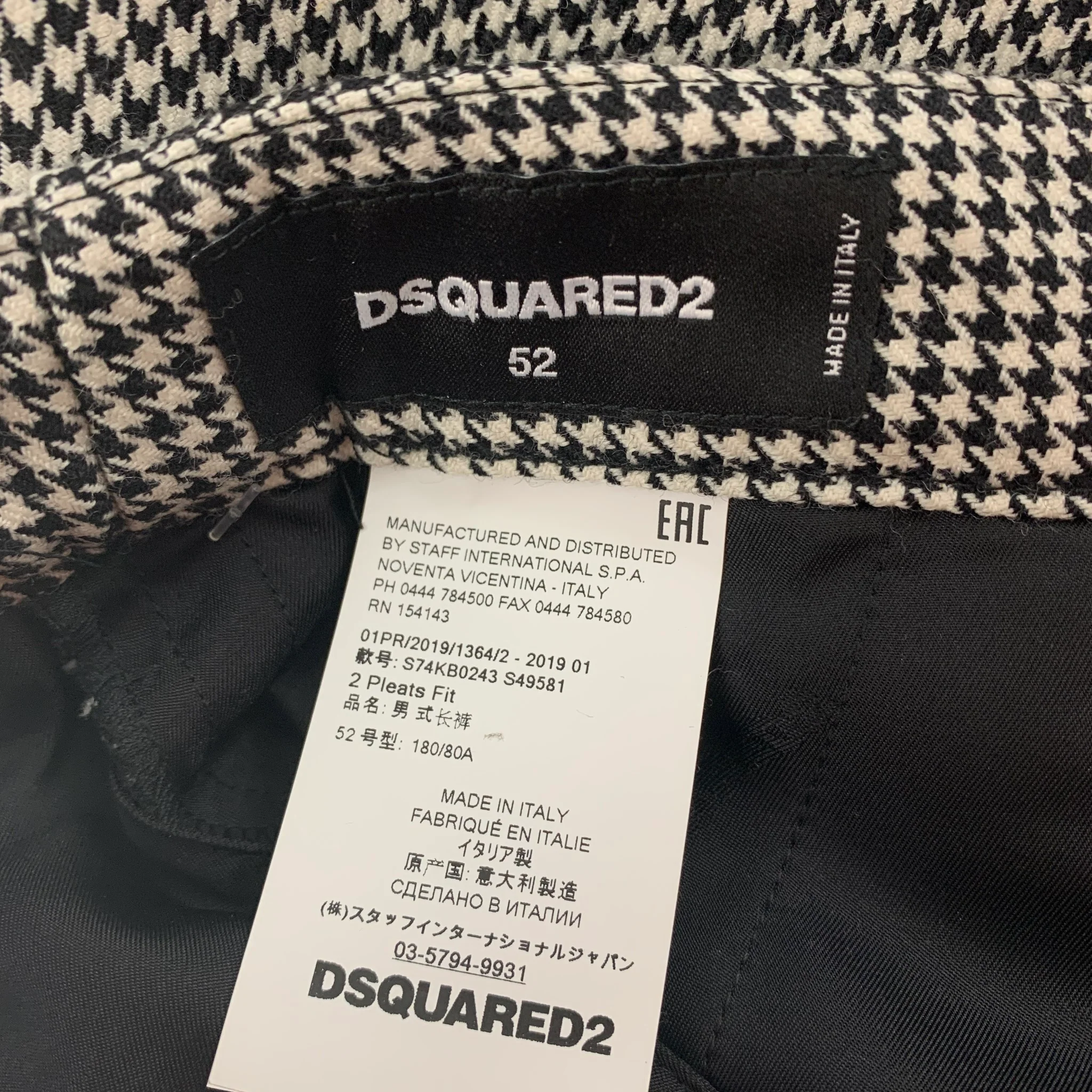 DSQUARED2 Size 36 Black White Houndstooth Lana Wool Pleated Dress Pants - Image 6