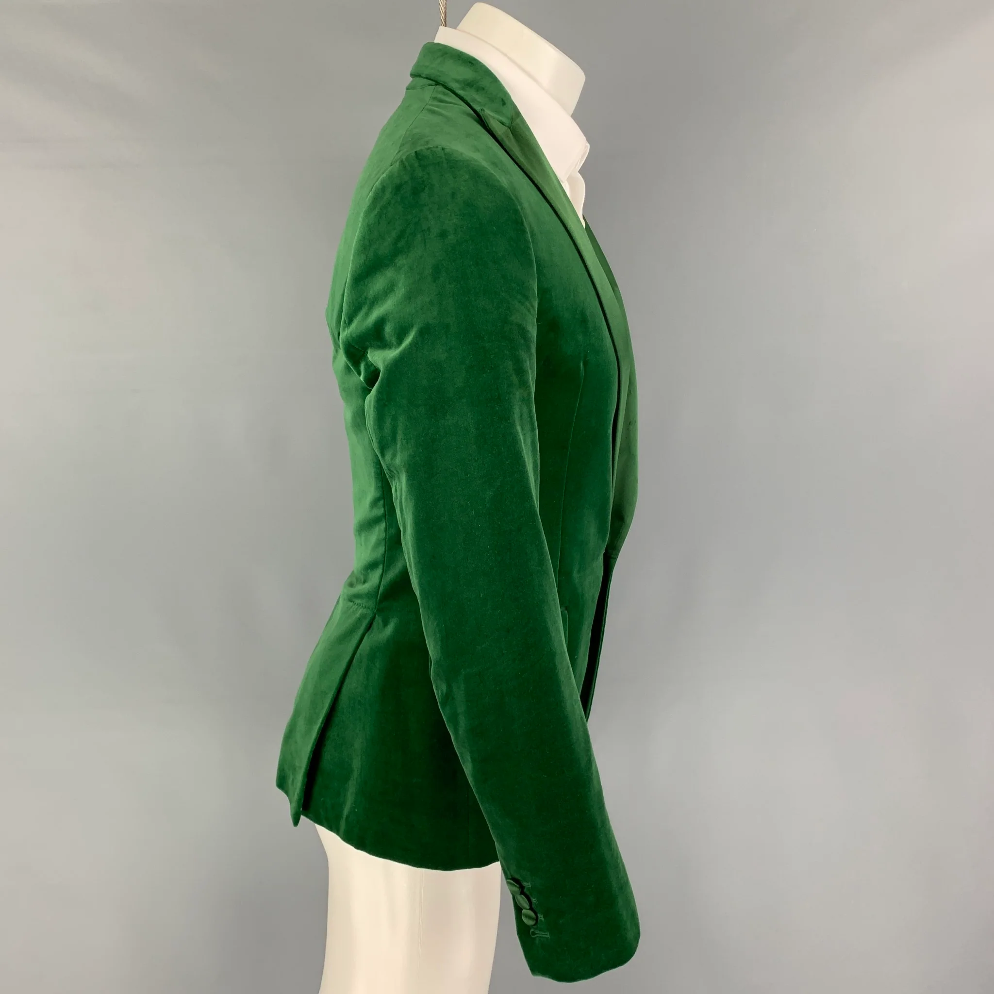 DSQUARED2 Size 36 Green Velvet Cotton Peak Lapel Sport Coat - Image 3