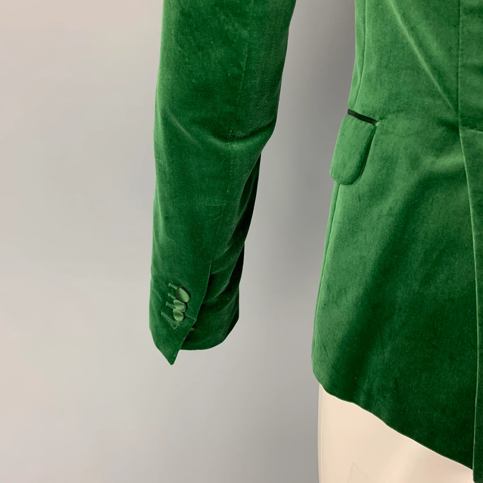 DSQUARED2 Size 36 Green Velvet Cotton Peak Lapel Sport Coat - Image 5