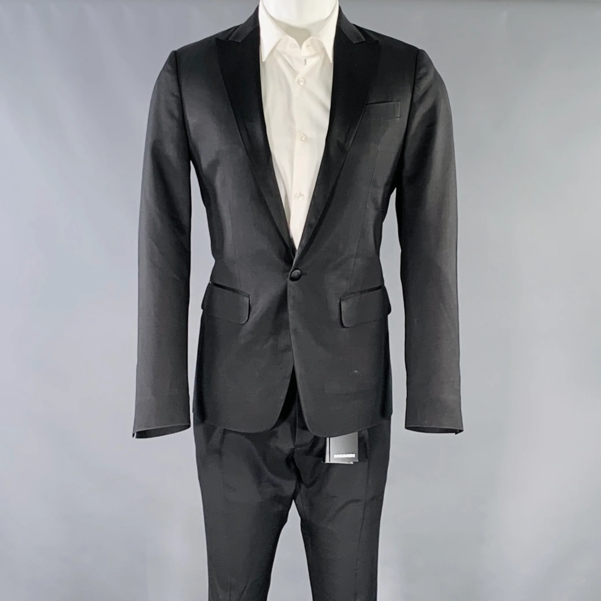 DSQUARED2 Size 38 Black Wool Silk Peak Lapel Suit