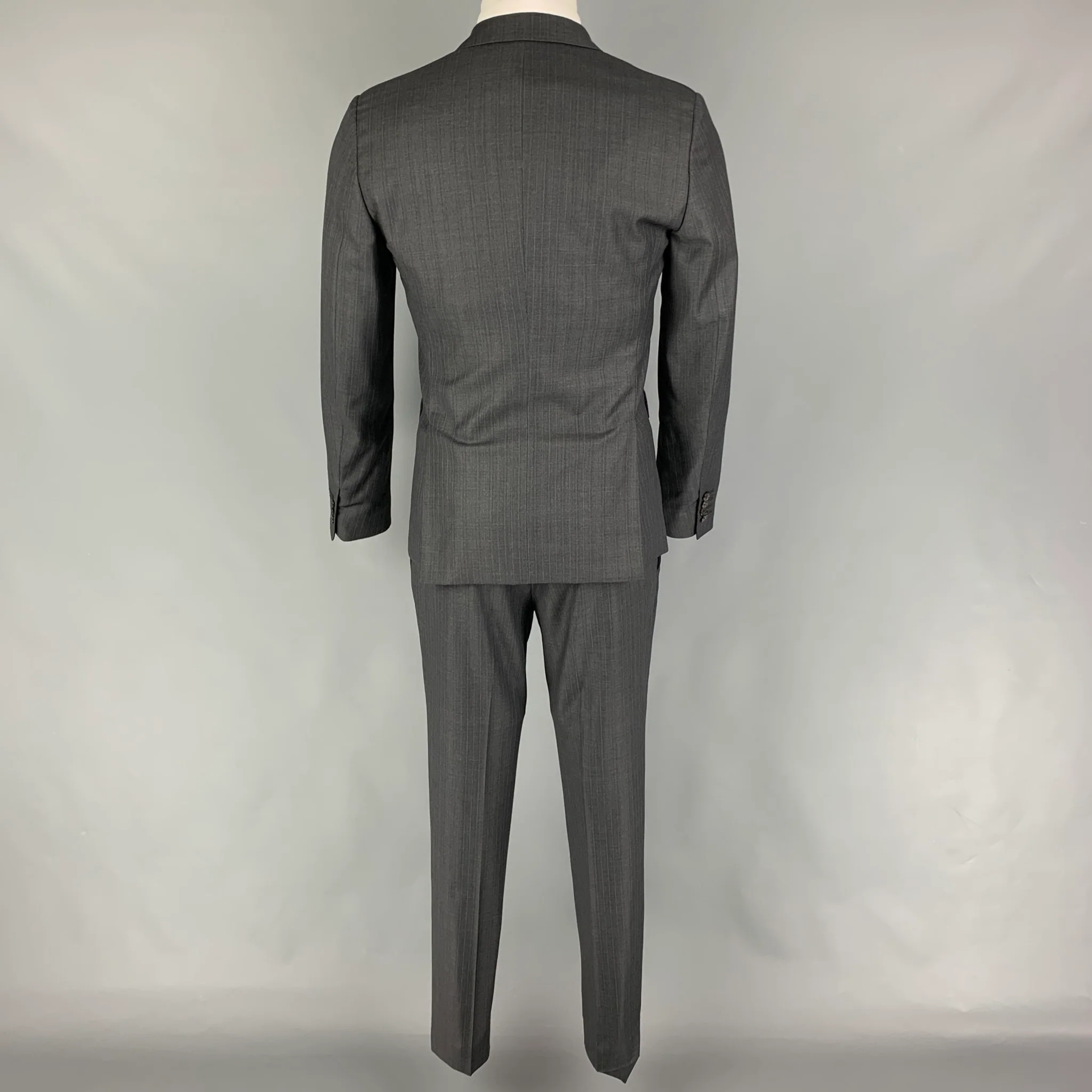 DSQUARED2 Size 38 Dark Gray Blue Stripe Wool Peak Lapel Suit - Image 3