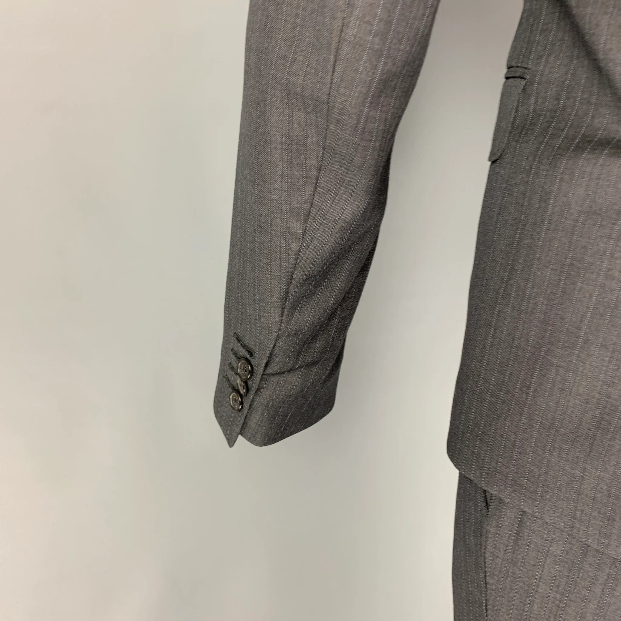 DSQUARED2 Size 38 Dark Gray Blue Stripe Wool Peak Lapel Suit - Image 4