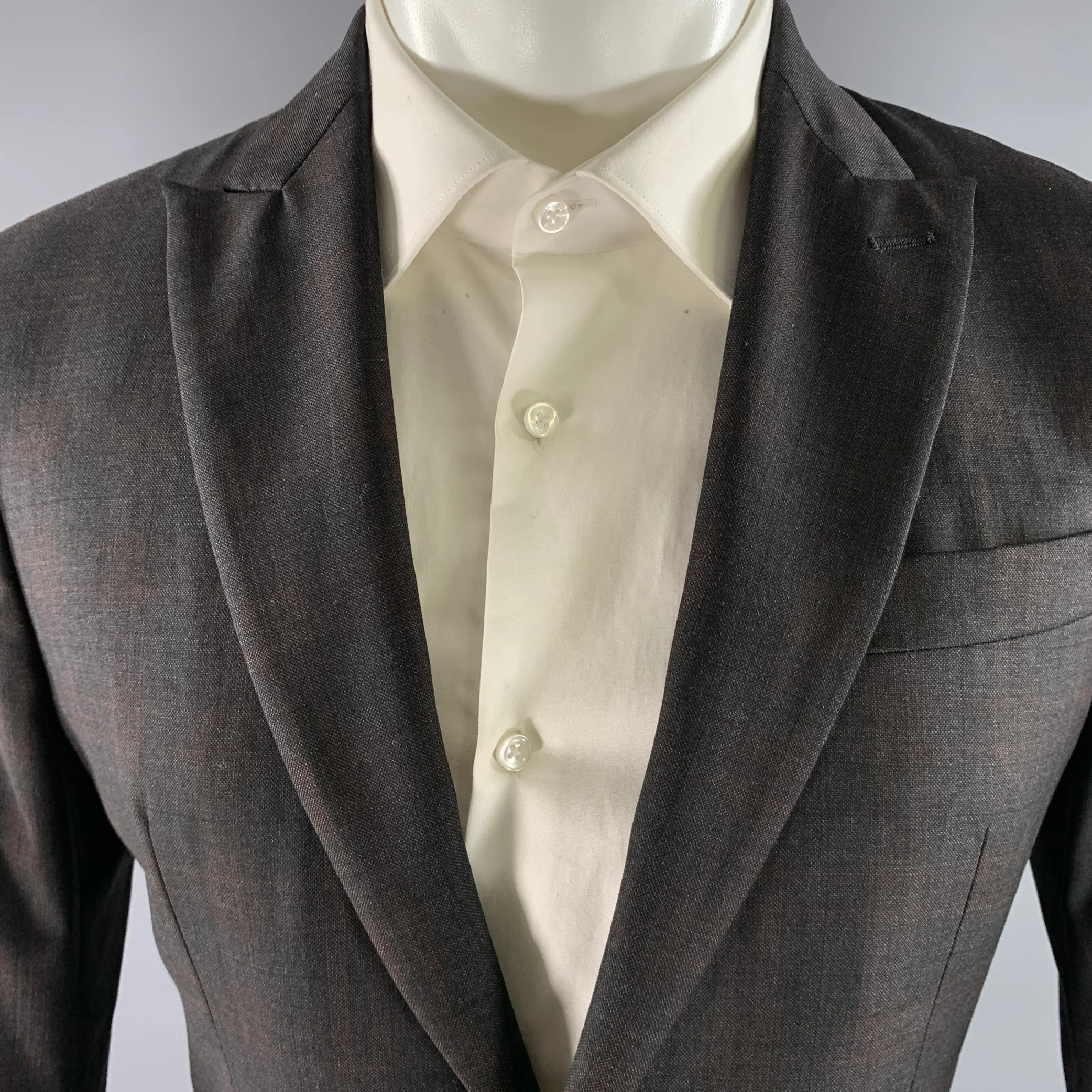 DSQUARED2 Size 38 Grey Brown Plaid Wool Peak Lapel Sport Coat - Image 2