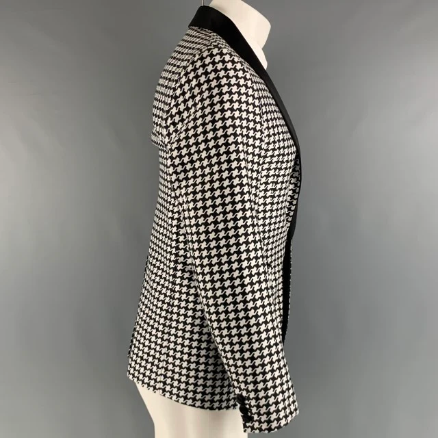 DSQUARED2  Size 38 Long Black White Houndstooth Cotton Silk Sport Coat - Image 2