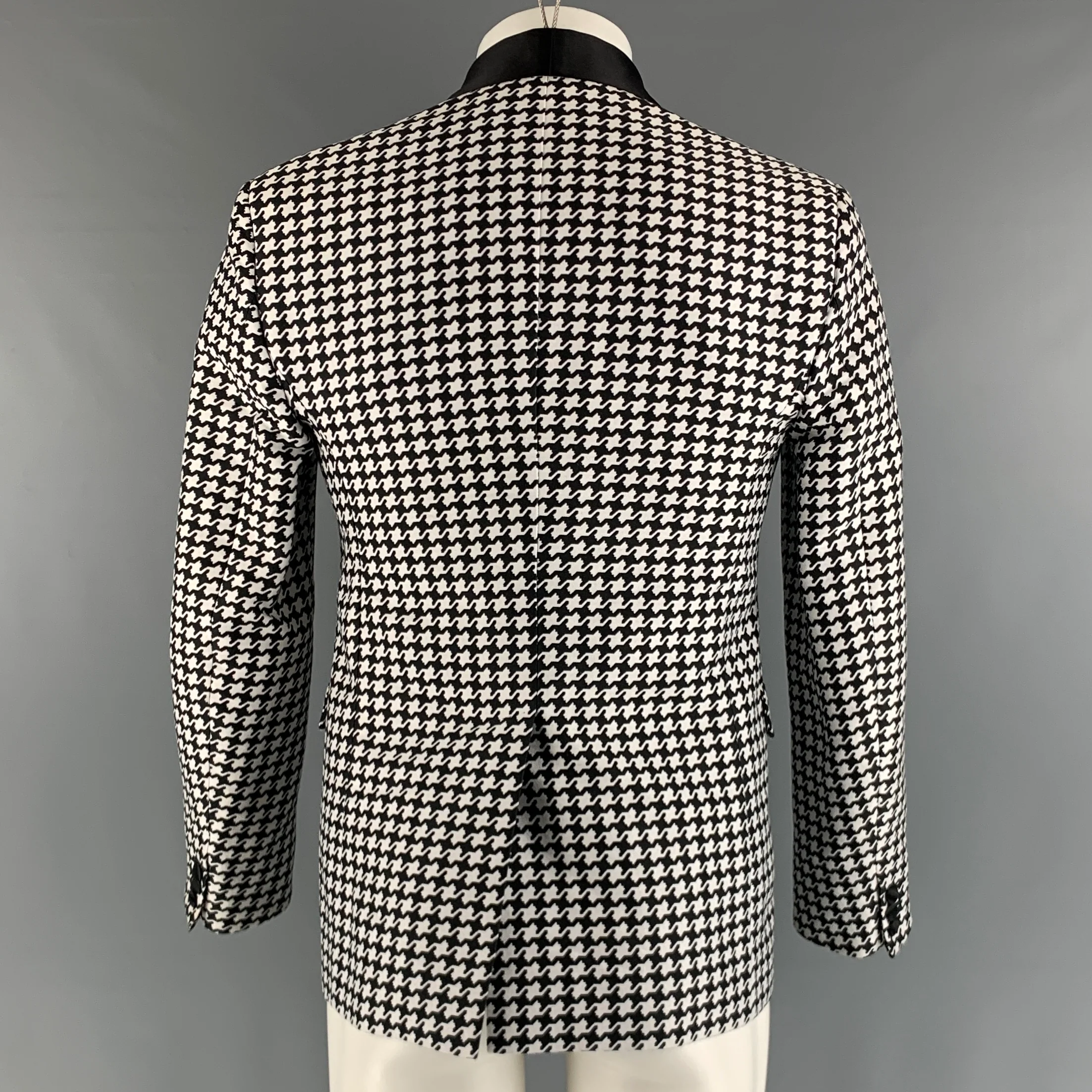 DSQUARED2  Size 38 Long Black White Houndstooth Cotton Silk Sport Coat - Image 3