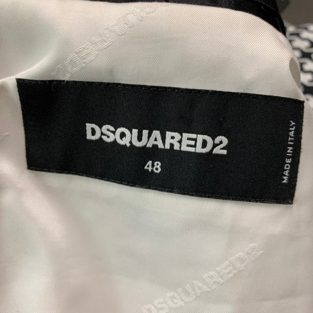 DSQUARED2  Size 38 Long Black White Houndstooth Cotton Silk Sport Coat - Image 6