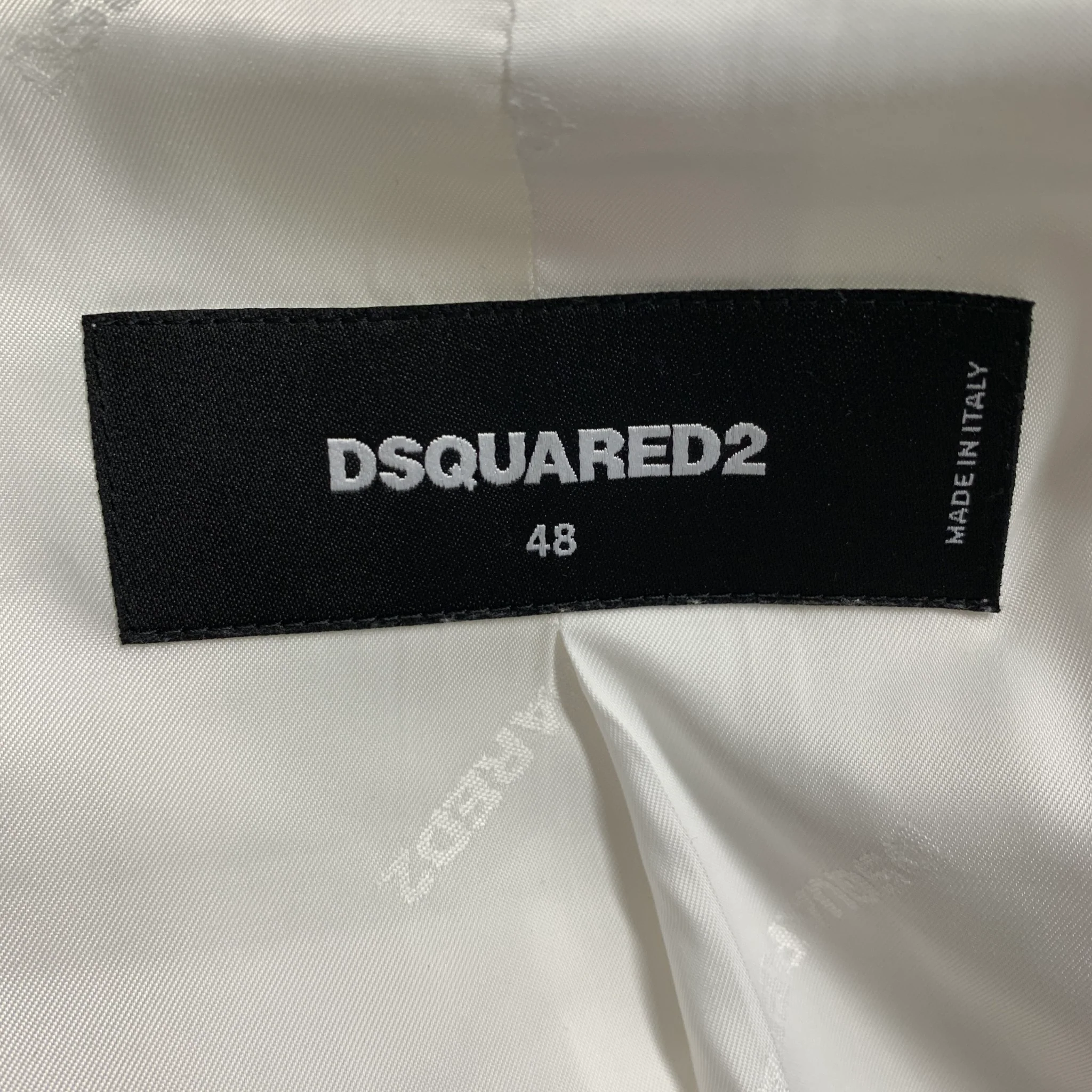DSQUARED2 Size 38 Off White Grey Solid Cotton Silk Sport Coat - Image 4
