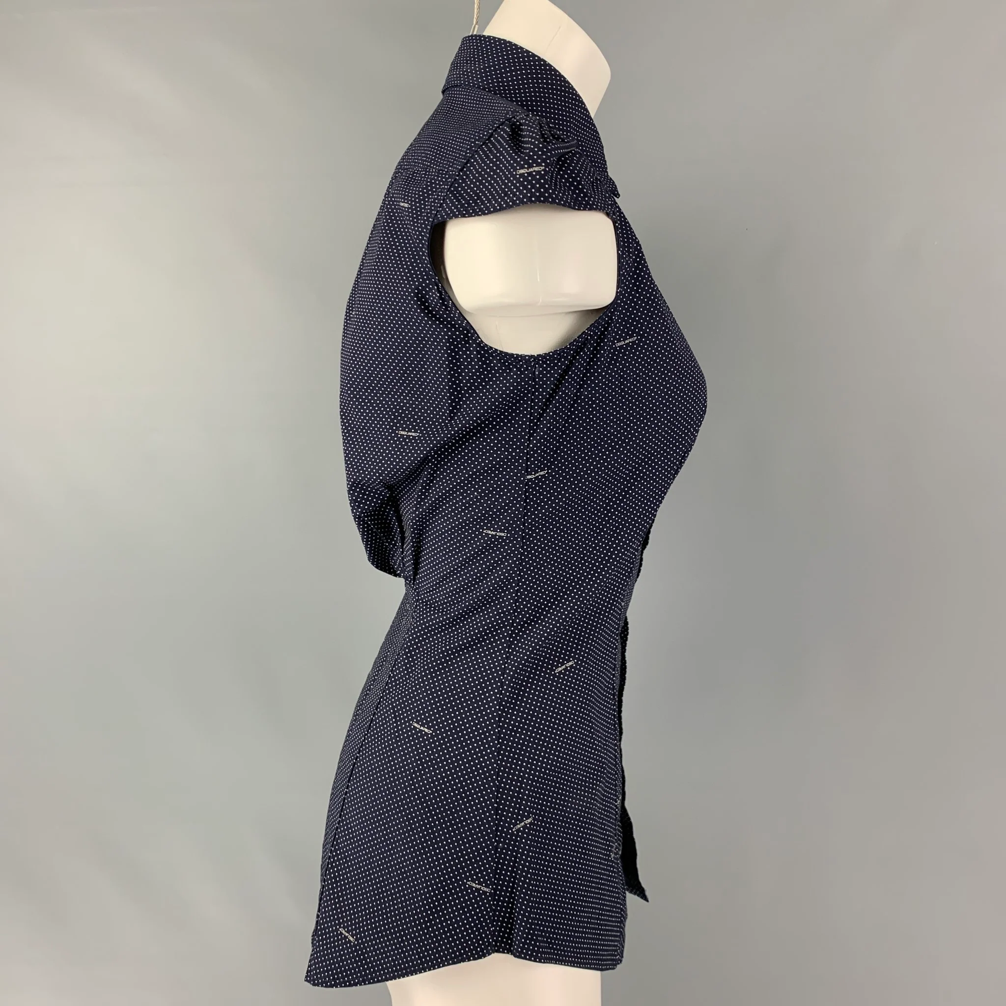 DSQUARED2 Size 4 Navy & White Cotton Polka Dot Cap Sleeves Casual Top - Image 3