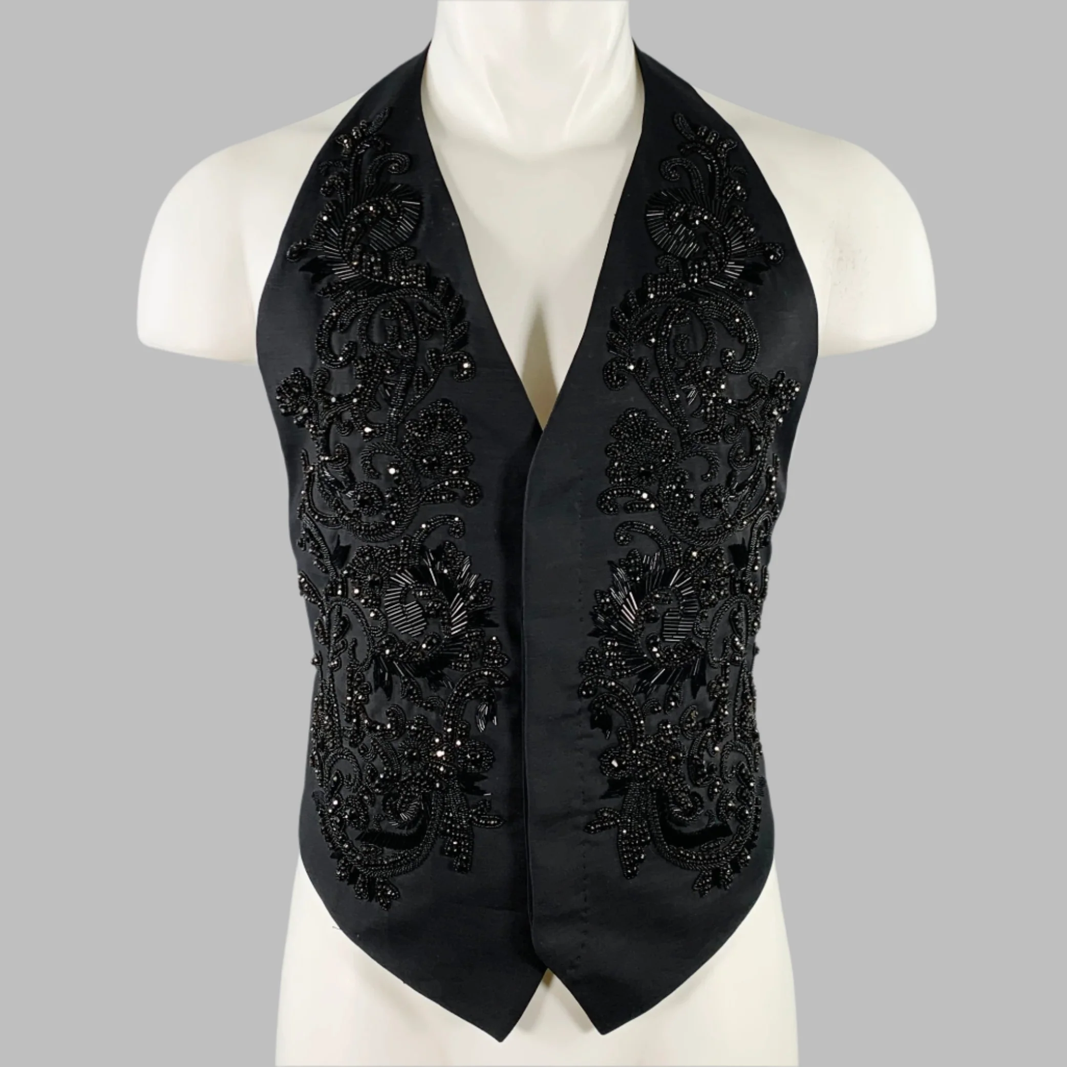DSQUARED2 Size 40 Black Glass Beaded Wool Silk Waistcoat Vest