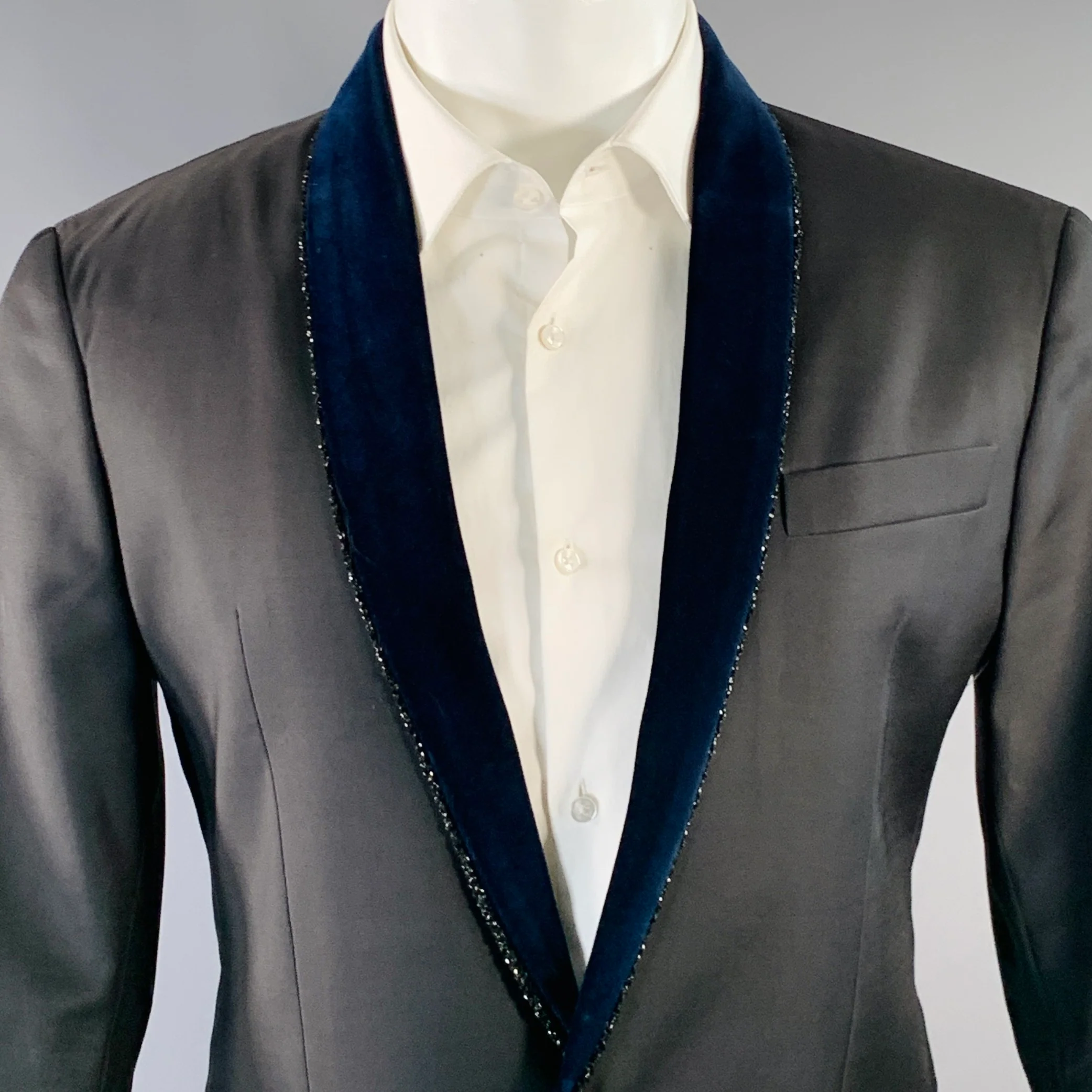 DSQUARED2 Size 40 Black Navy Beaded Wool Blend Shawl Collar Sport Coat - Image 2