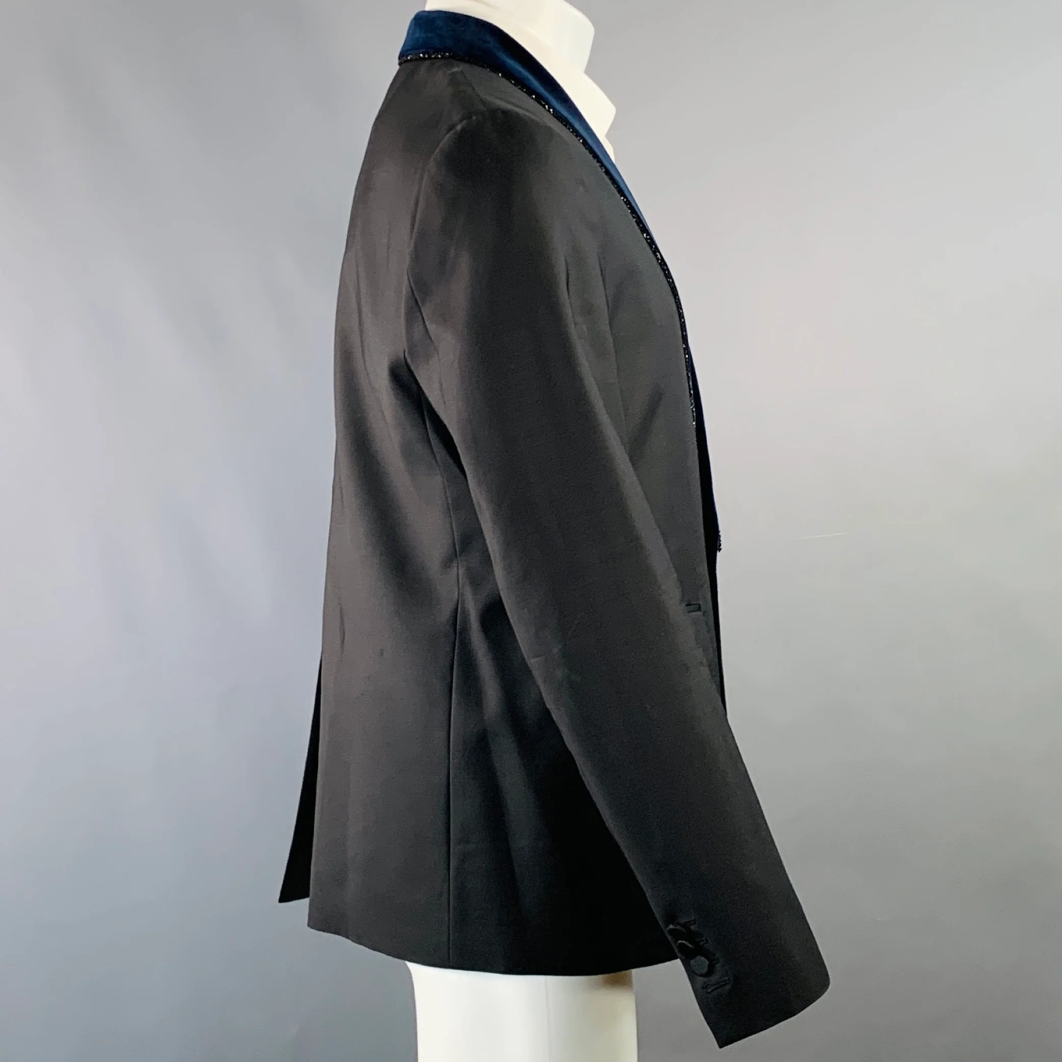DSQUARED2 Size 40 Black Navy Beaded Wool Blend Shawl Collar Sport Coat - Image 3