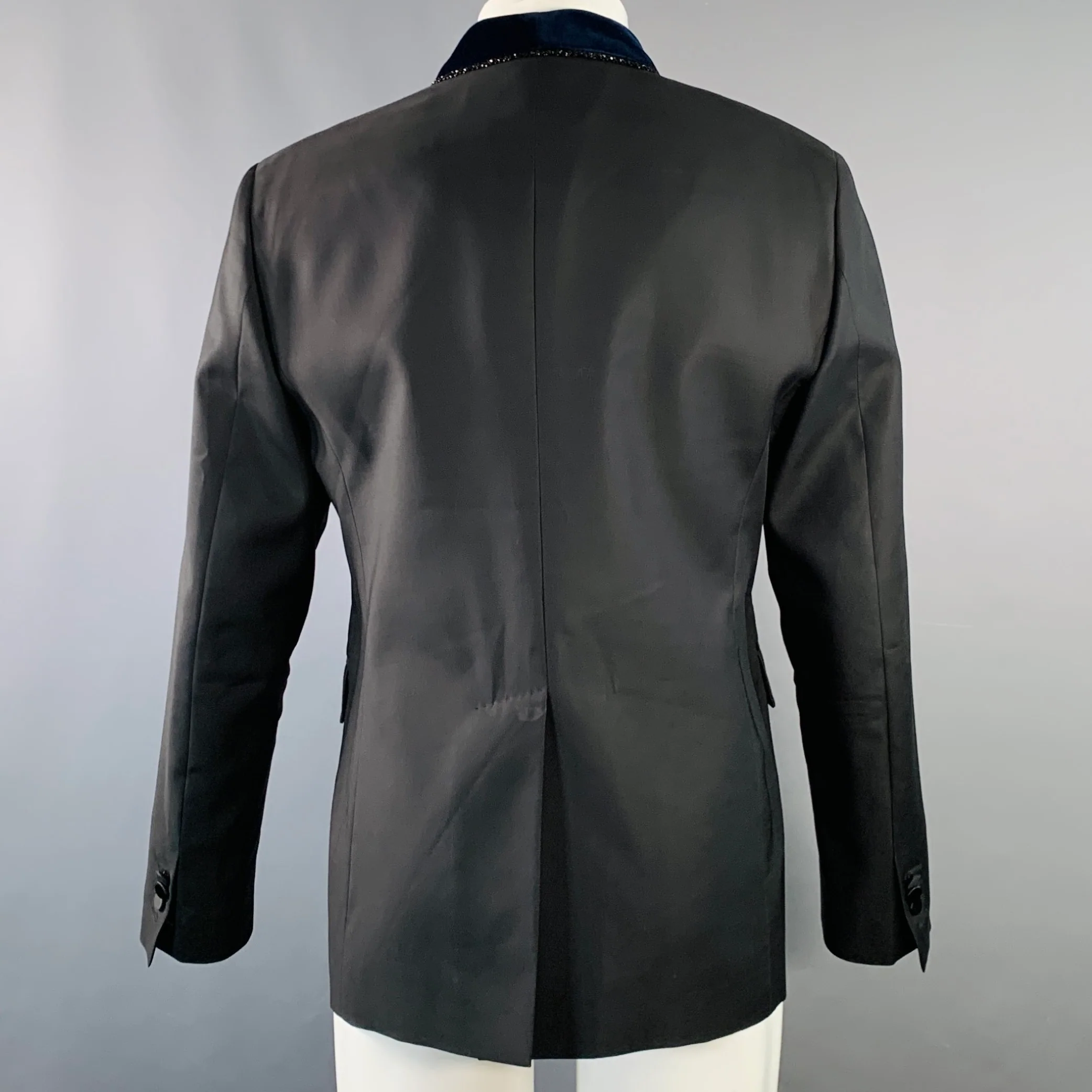 DSQUARED2 Size 40 Black Navy Beaded Wool Blend Shawl Collar Sport Coat - Image 4