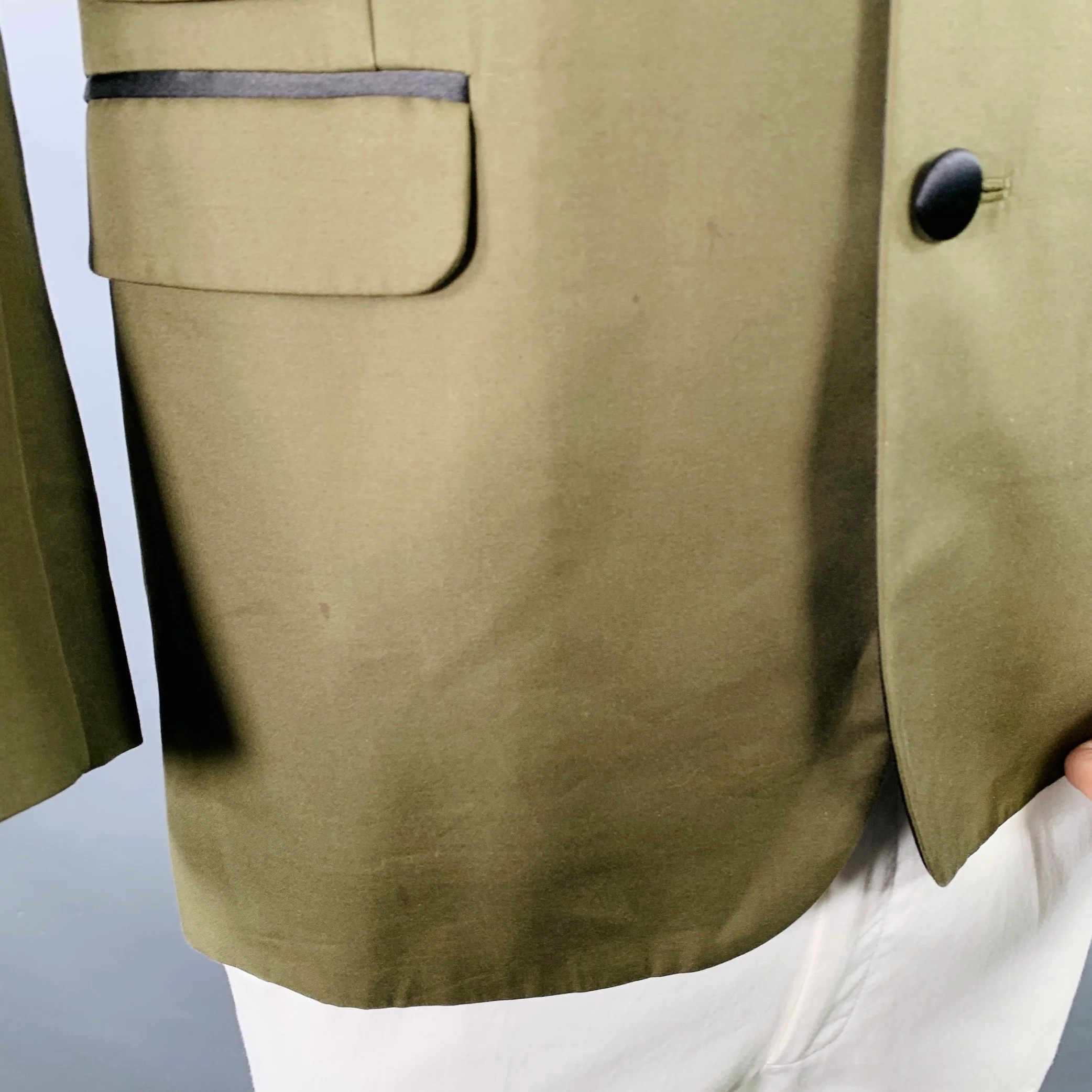 DSQUARED2 Size 42 Olive Green Black Cotton Blend Three Button Peak Lapel Sport Coat - Image 6