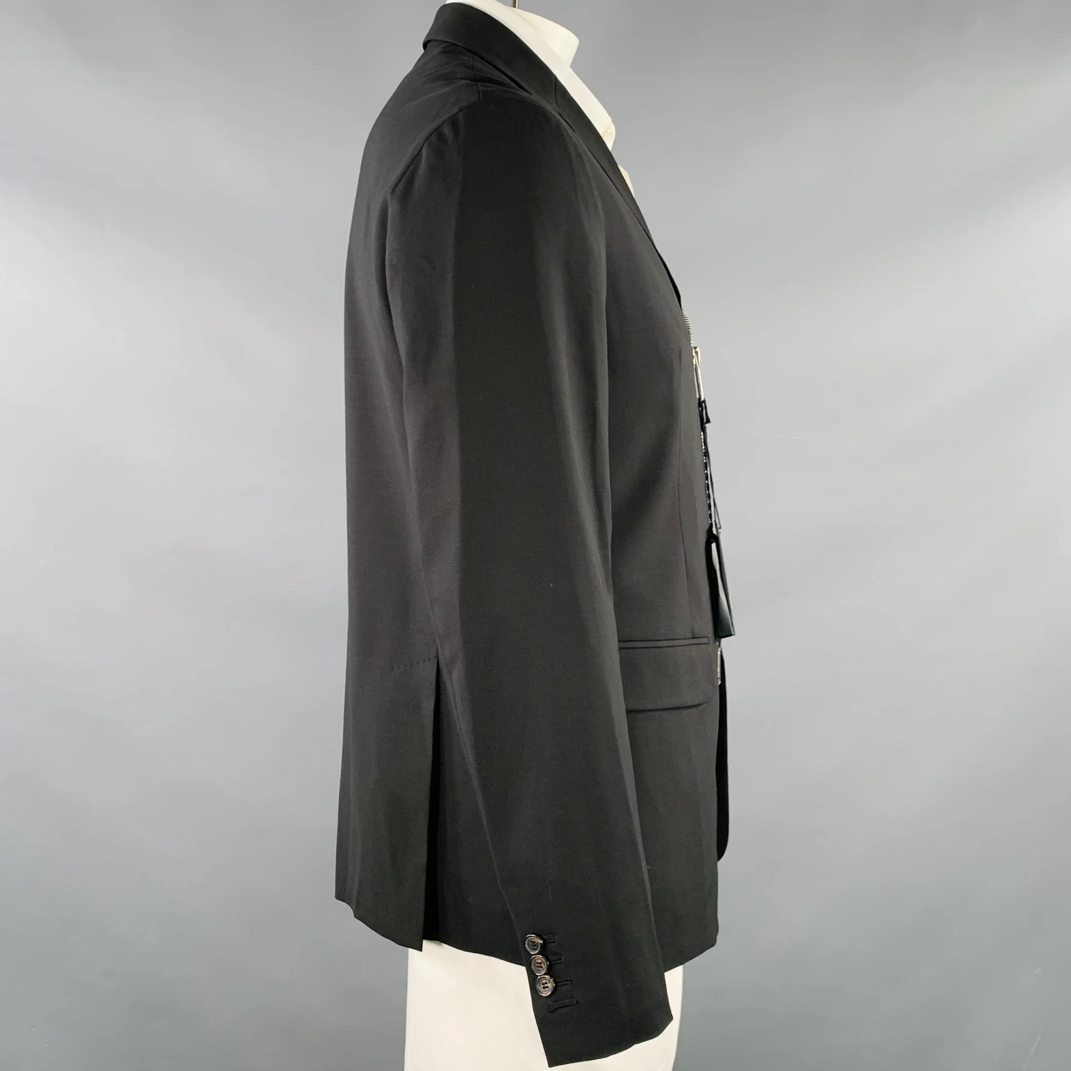 DSQUARED2 Size 44 Black Wool Blend Zip Up Sport Coat - Image 3