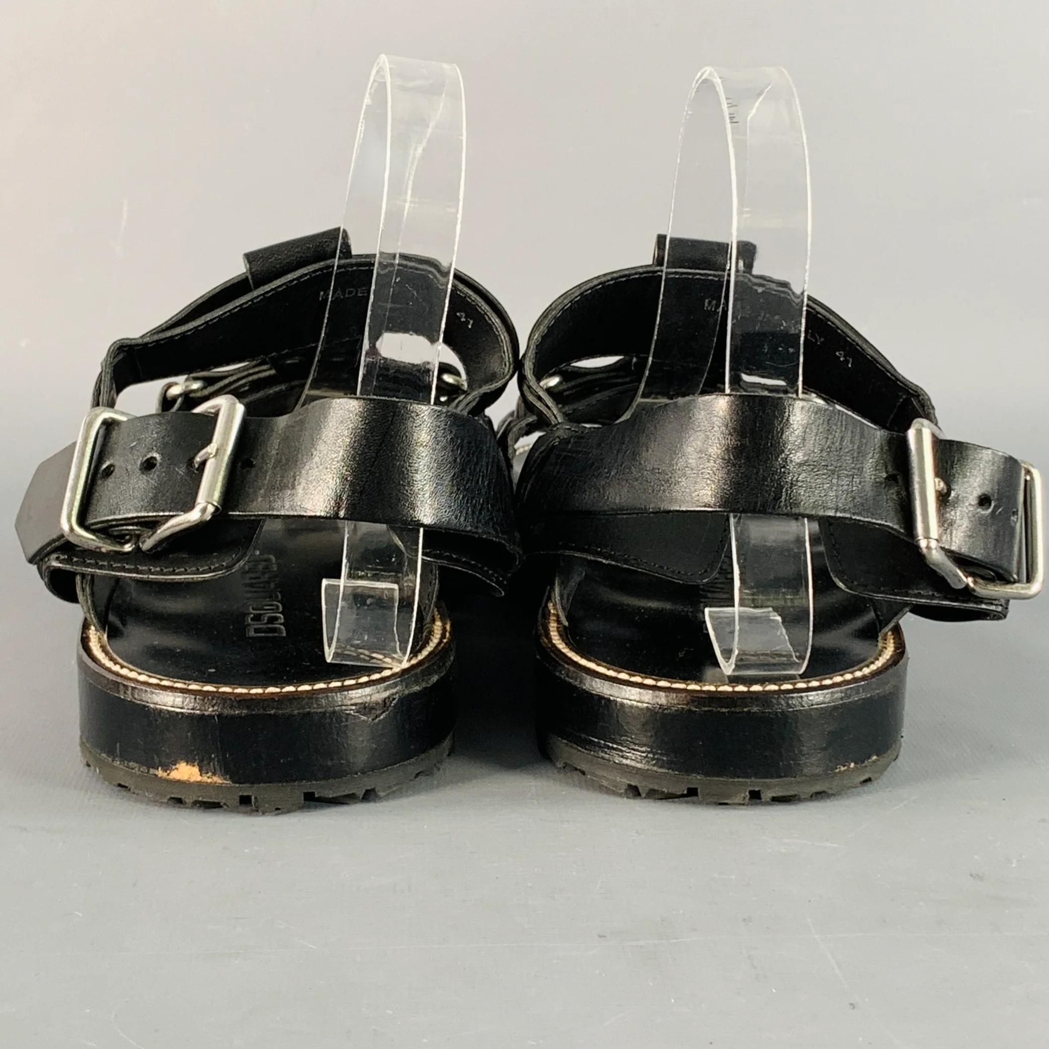 DSQUARED2 Size 8 Harley Black Silver Leather Buckle Sandals - Image 3