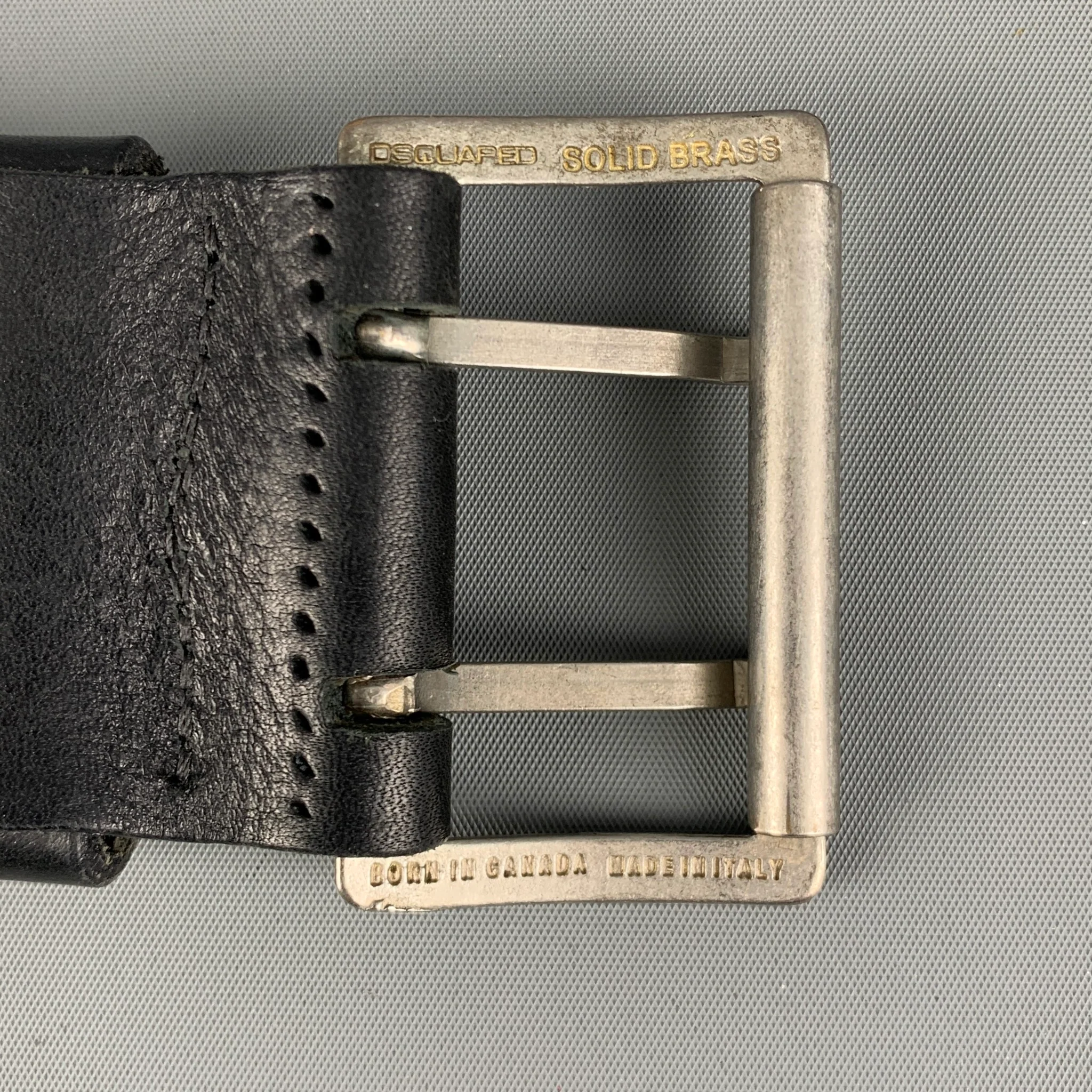 DSQUARED2 Size M Black Sudded Leather Belt - Image 6