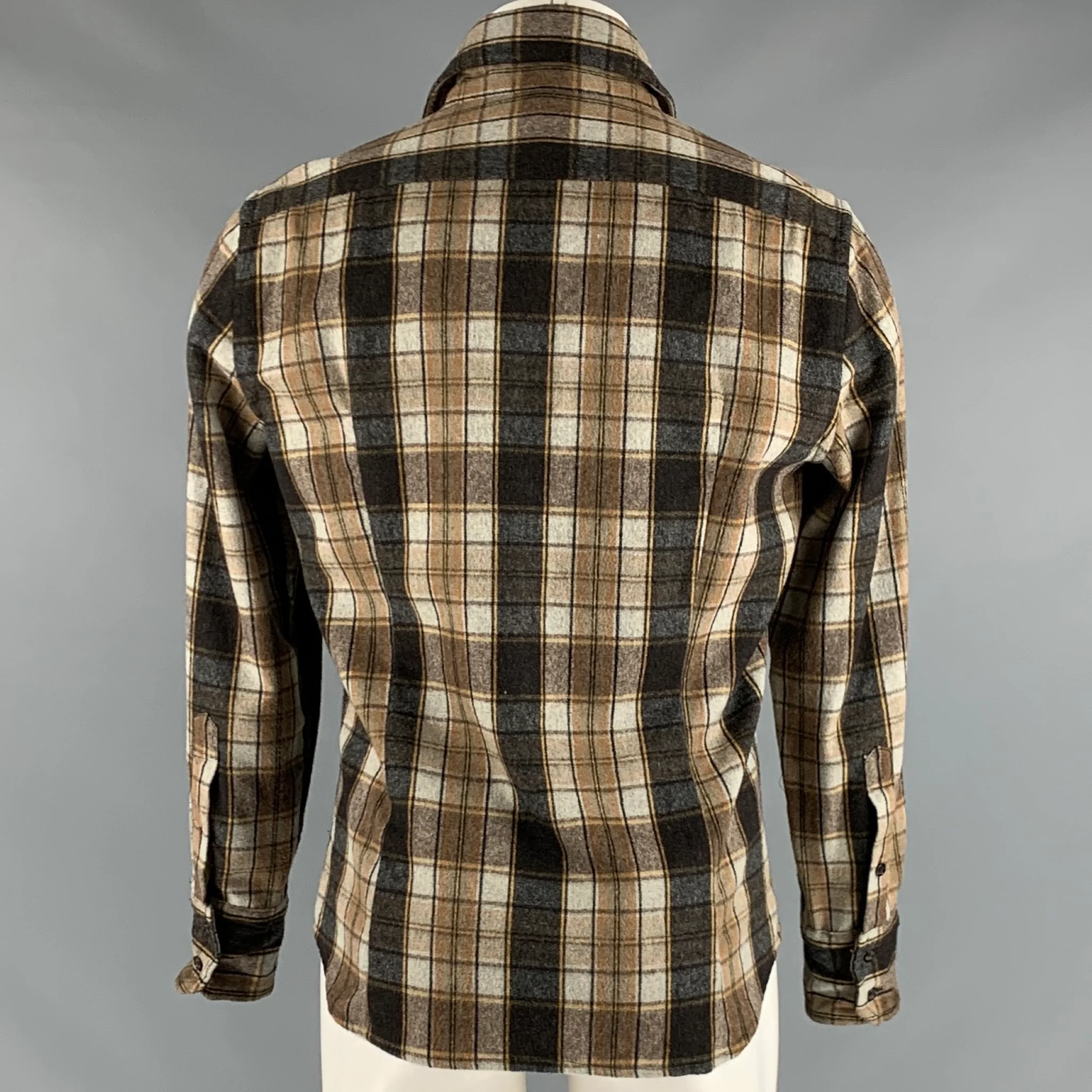 DSQUARED2 Size M Brown Beige Plaid Wool Polyester Long Sleeve Shirt - Image 3
