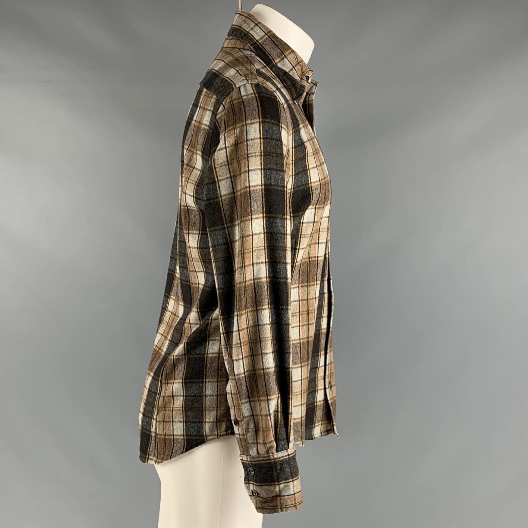 DSQUARED2 Size M Brown Beige Plaid Wool Polyester Long Sleeve Shirt - Image 2