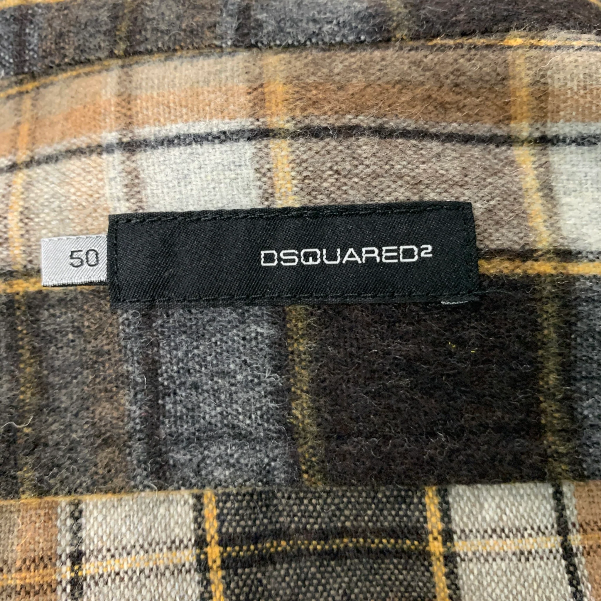 DSQUARED2 Size M Brown Beige Plaid Wool Polyester Long Sleeve Shirt - Image 4