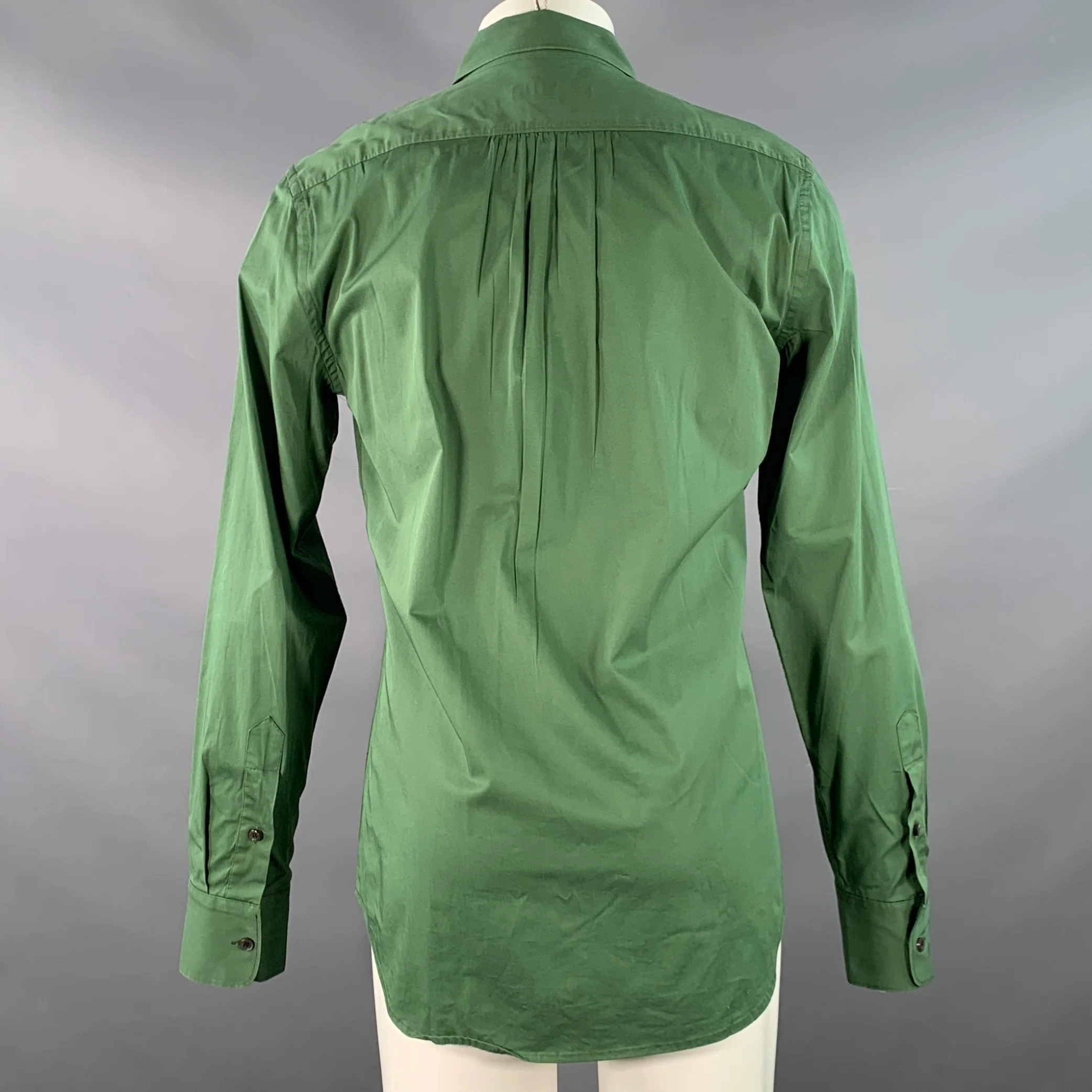 DSQUARED2 Size M Green Cotton Blend Spread Collar Long Sleeve Shirt - Image 3