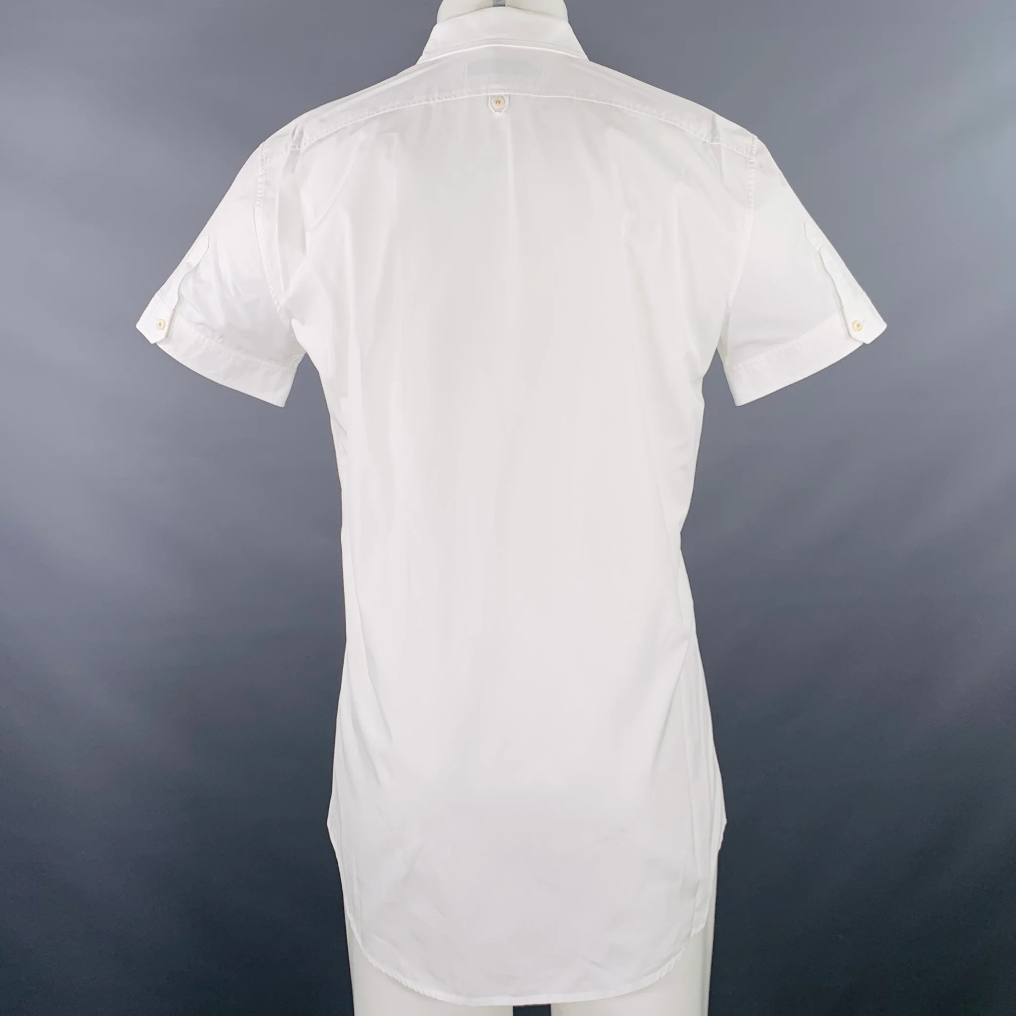 DSQUARED2 Size M White Navy Embroidery Cotton Short Sleeve Shirt - Image 4