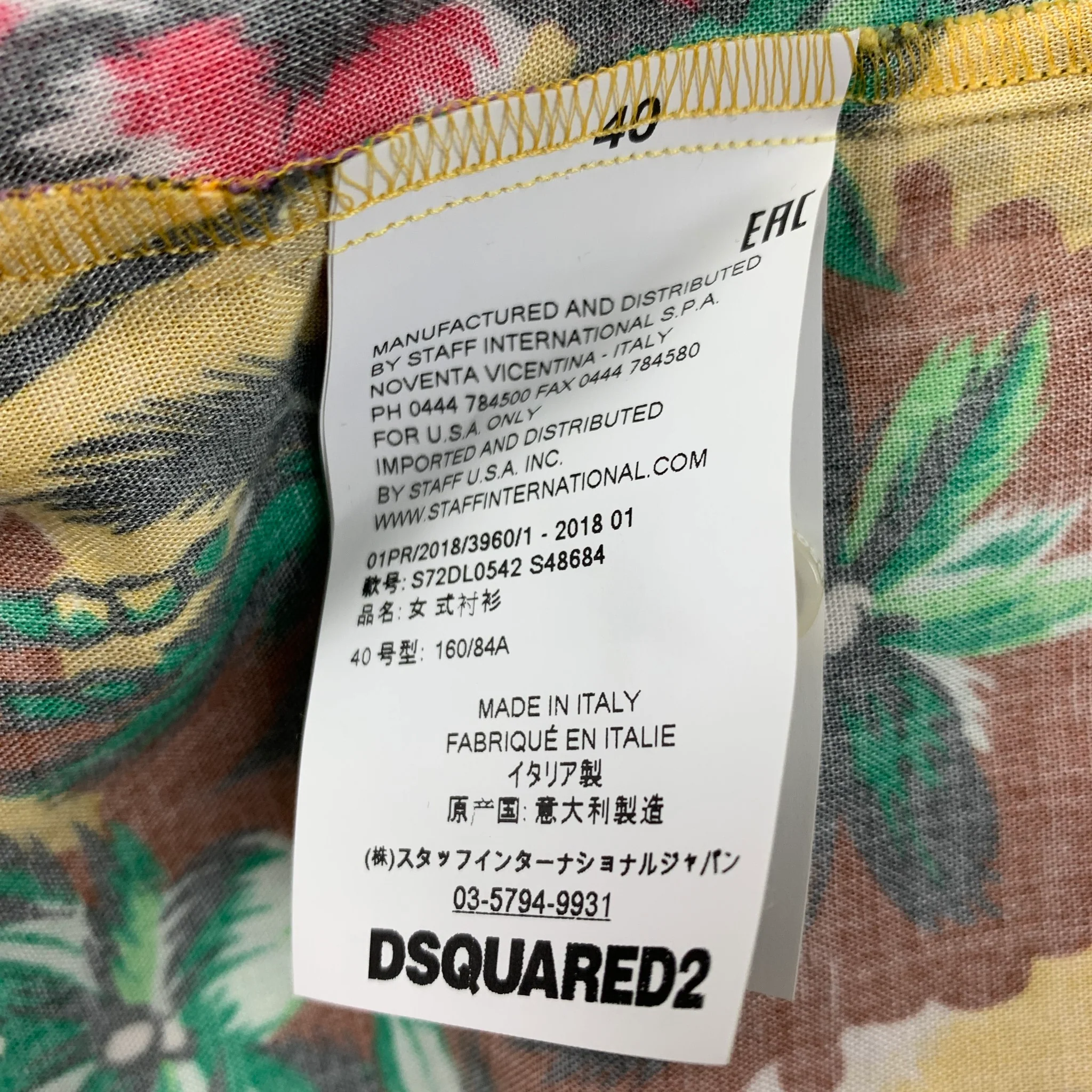 DSQUARED2 Size M Yellow Multi-Color Hawaiian Viscose Cropped Short Sleeve Shirt - Image 4