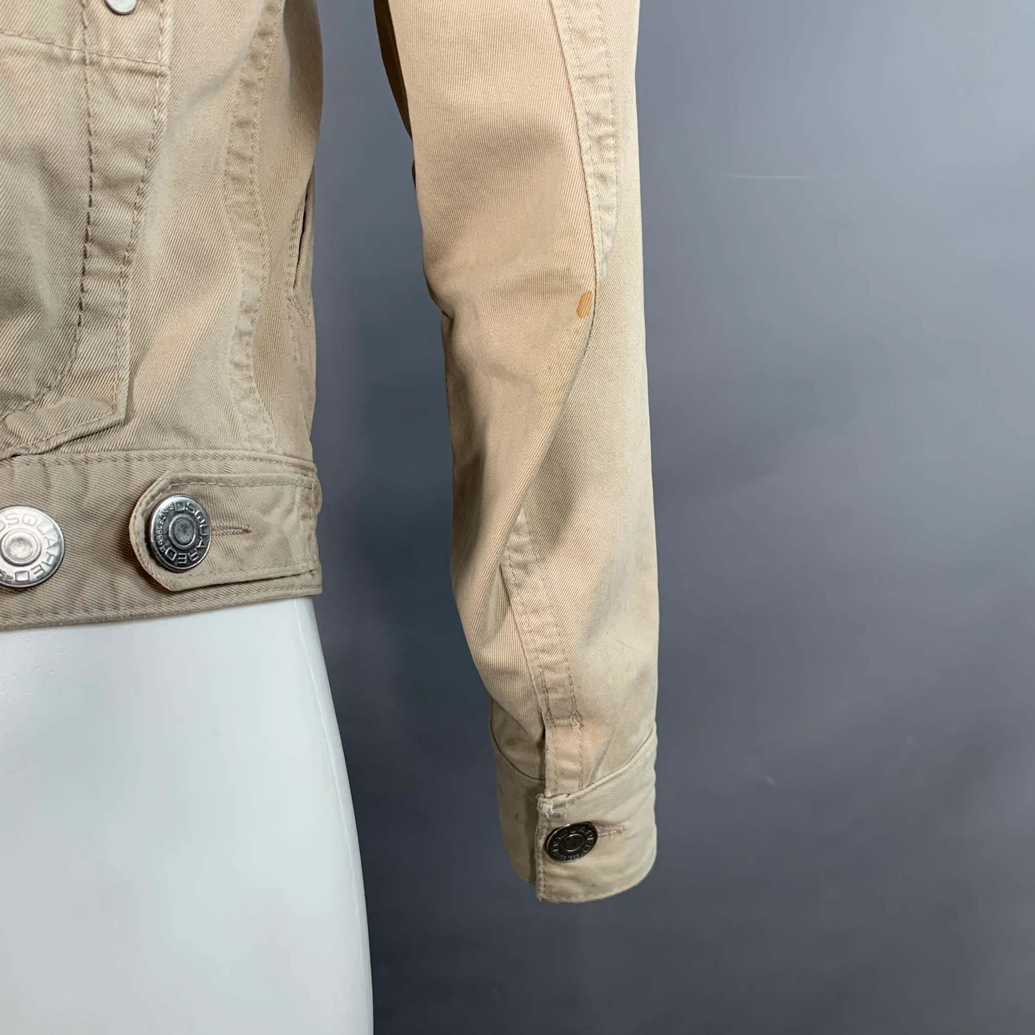 DSQUARED2 Size S Beige Twill Cotton Button Up Jacket - Image 6