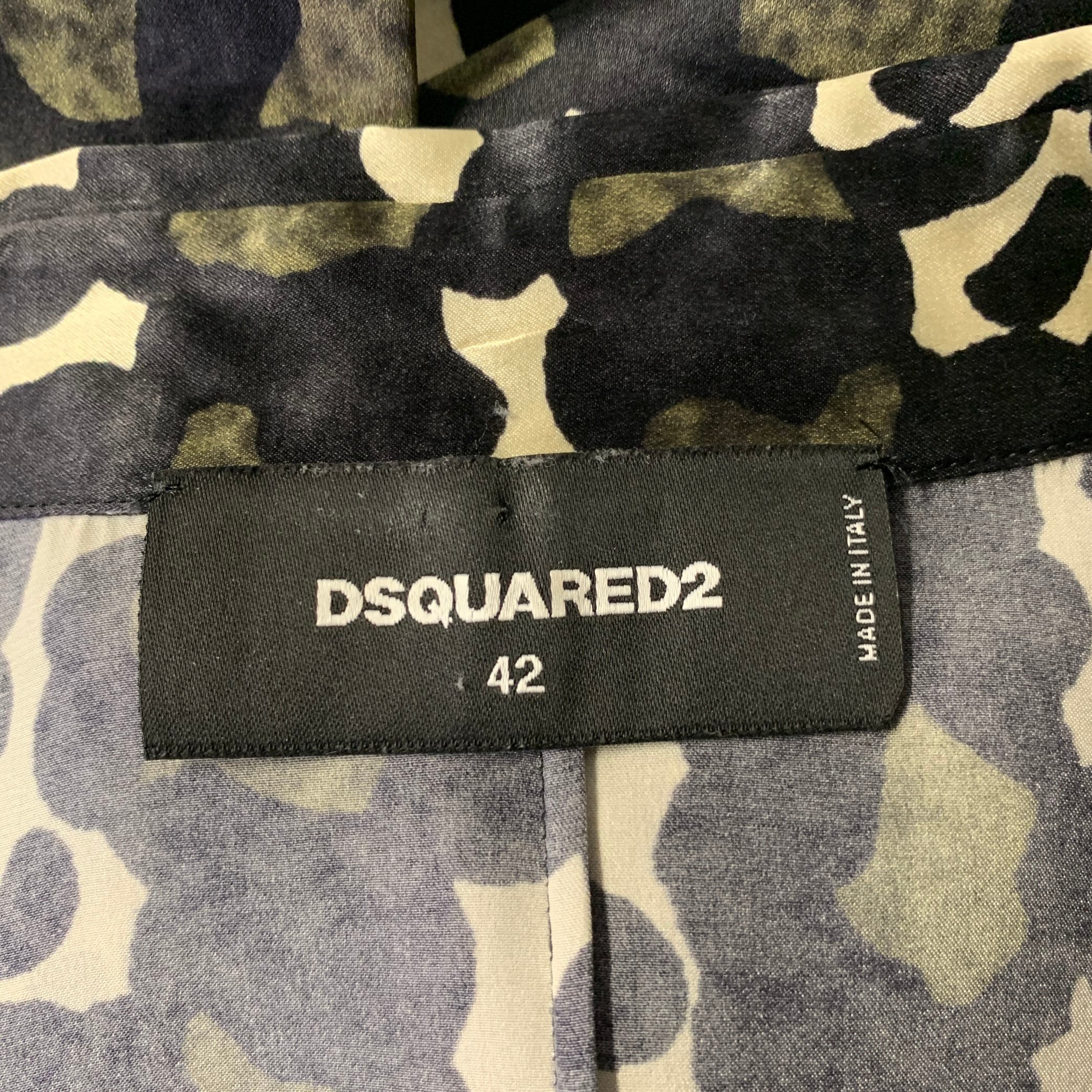 DSQUARED2 Size XS Black Green Camo Silk Long Sleeve Shirt - Image 5