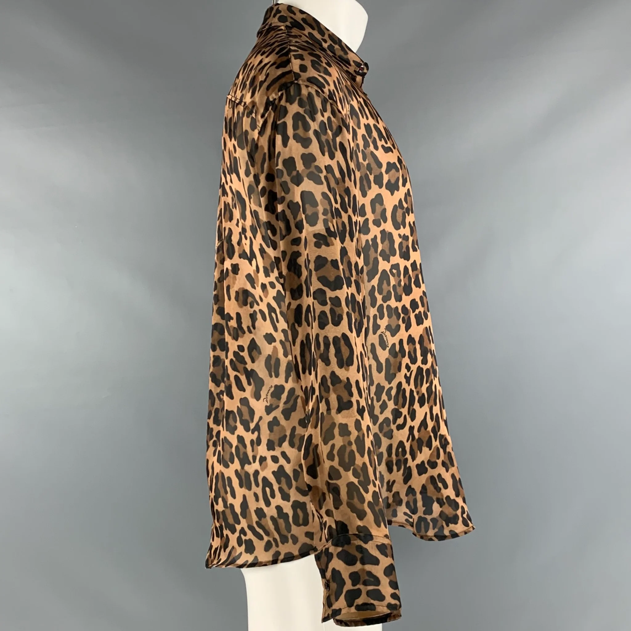 DSQUARED2 Size XS Tan Black Brown Animal Print Polyester Long Sleeve Shirt - Image 4